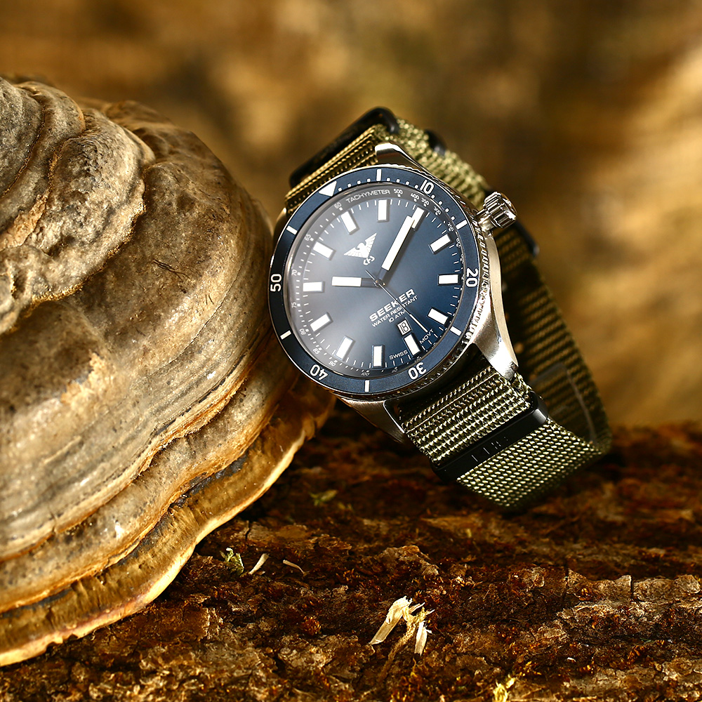 KHS Armbanduhr Seeker Steel Blue Edition Natoband steingrau-oliv Bild 1