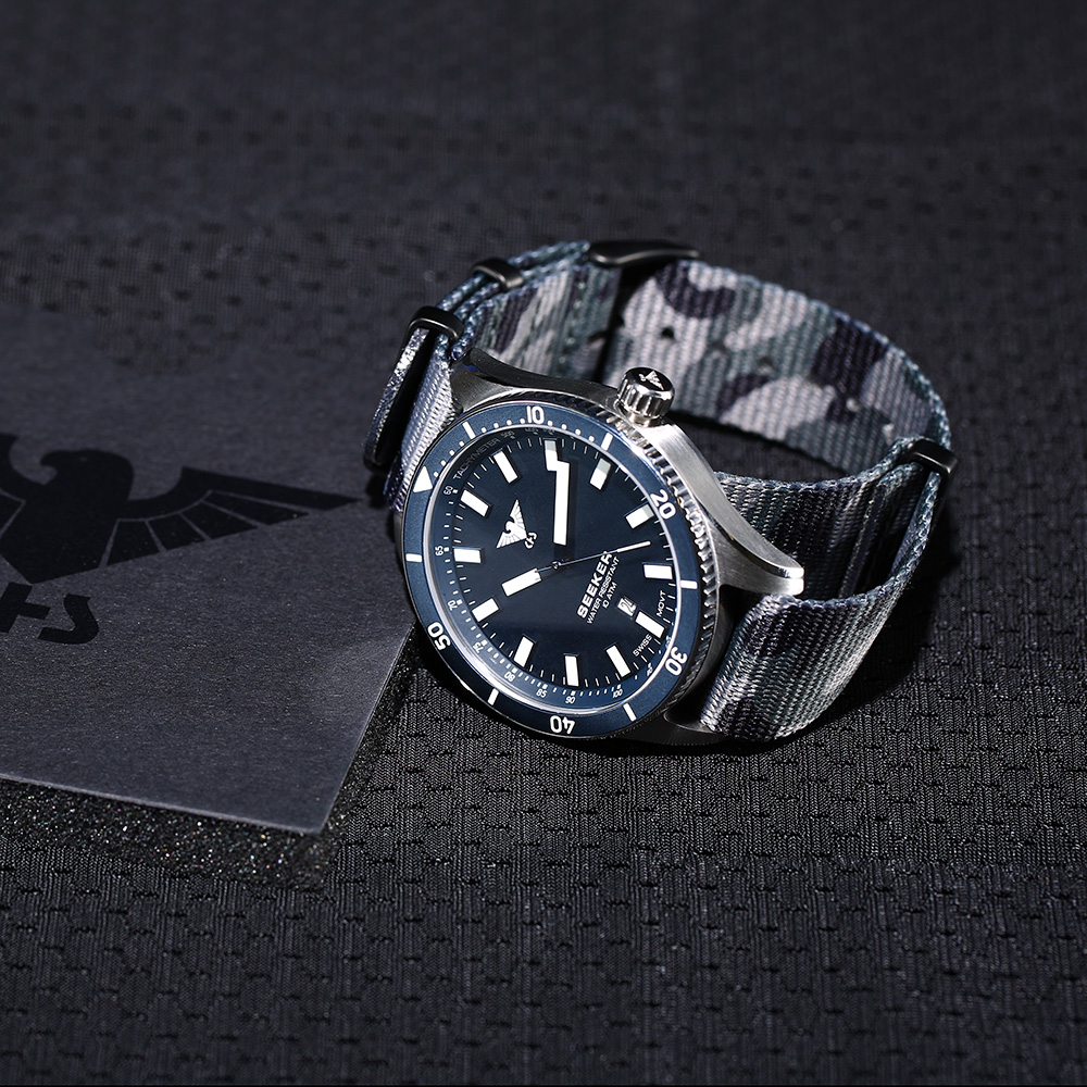 KHS Armbanduhr Seeker Steel Blue Edition Natoband camouflage schwarz Bild 1