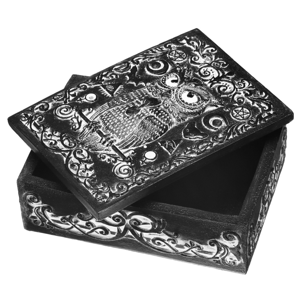 Aufbewahrungsbox Zaubereule schwarz mit Deckel 14 x 10 cm
