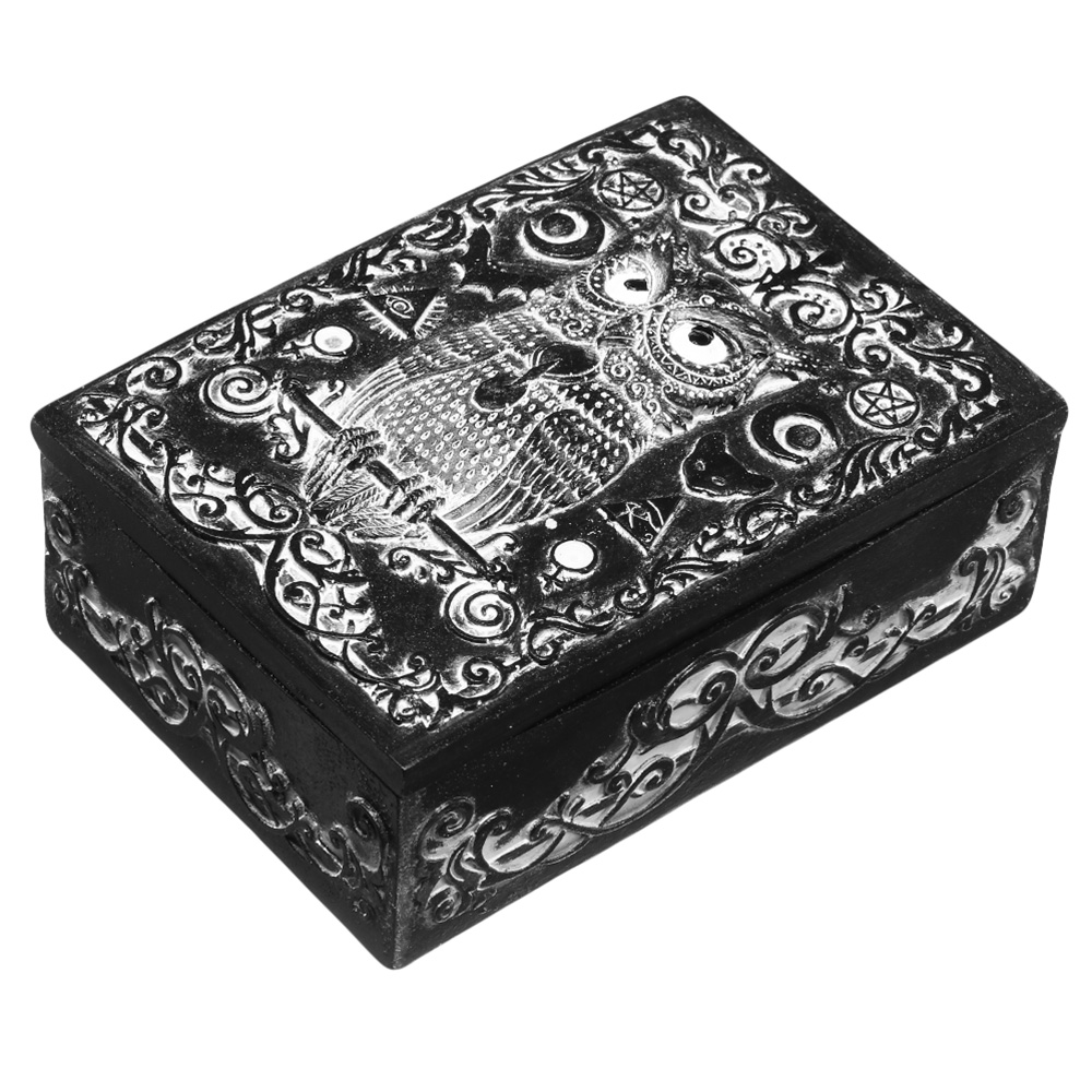 Aufbewahrungsbox Zaubereule schwarz mit Deckel 14 x 10 cm Bild 1