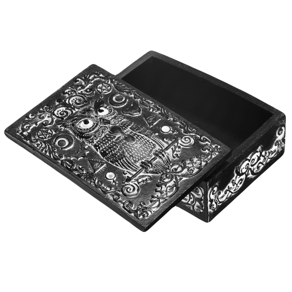 Aufbewahrungsbox Zaubereule schwarz mit Deckel 14 x 10 cm Bild 1