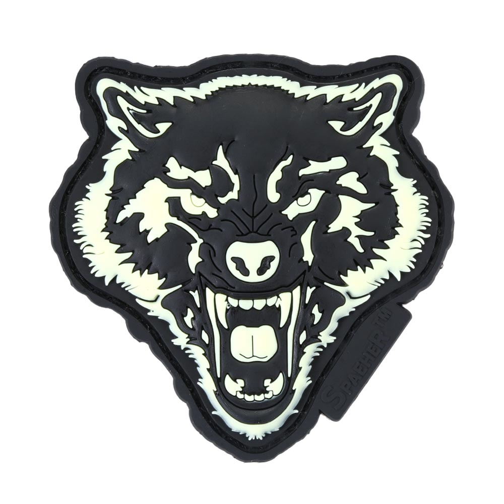 JTG 3D Rubber Patch mit Klettflche Angry Wolf Head nachleuchtend