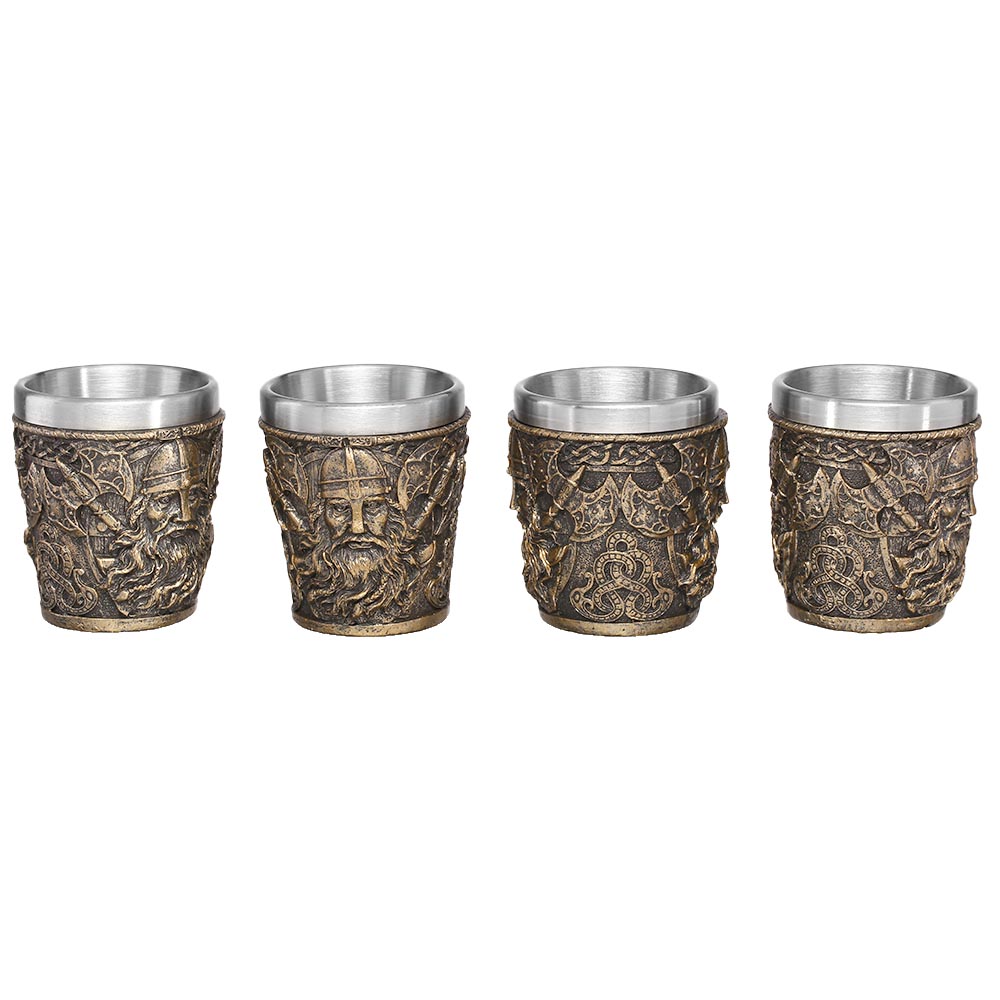 Fantasy Shotglas Wikingerkopf mit Edelstahleinsatz 50 ml 4er Set kaufen