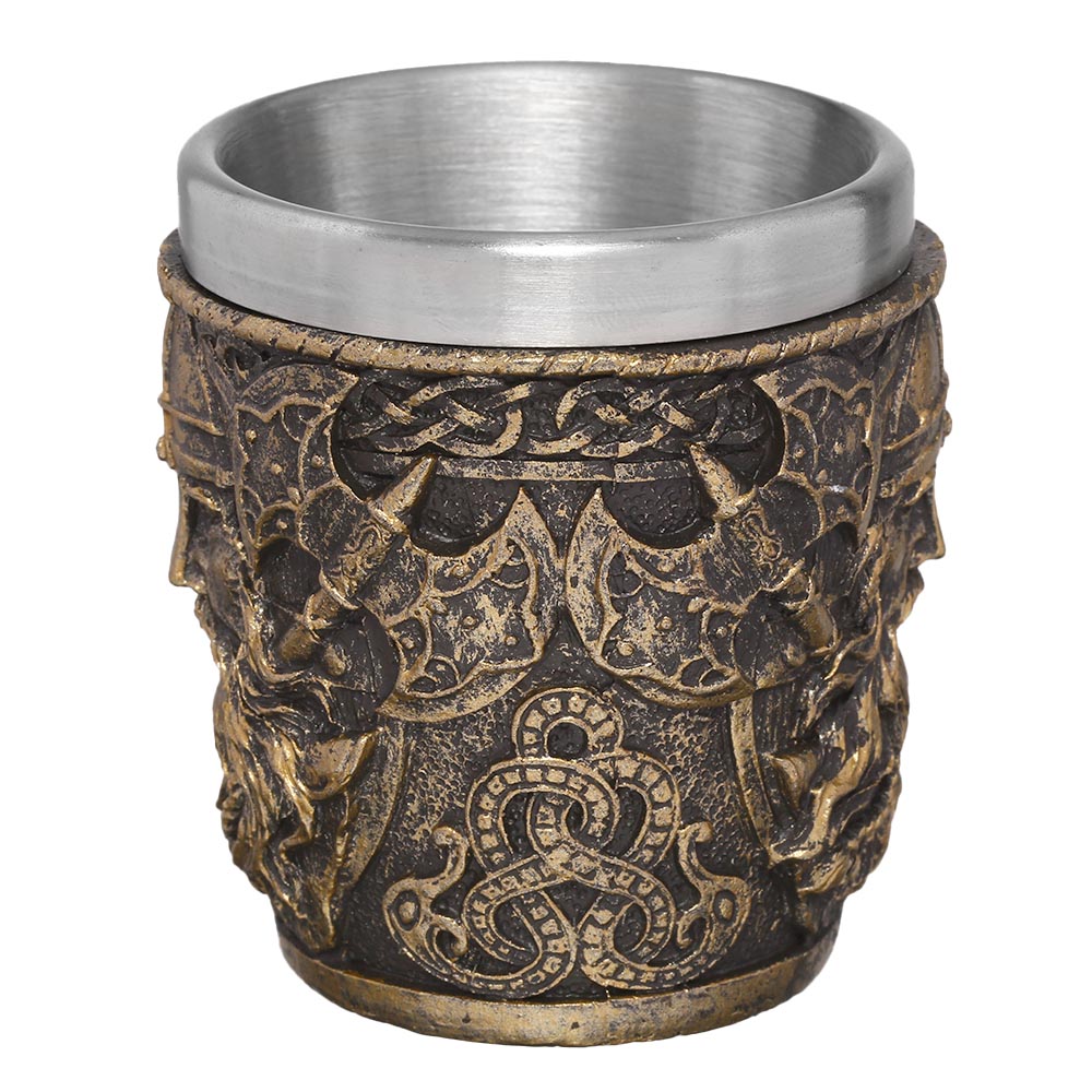 Fantasy Shotglas Wikingerkopf mit Edelstahleinsatz 50 ml 4er Set Bild 4