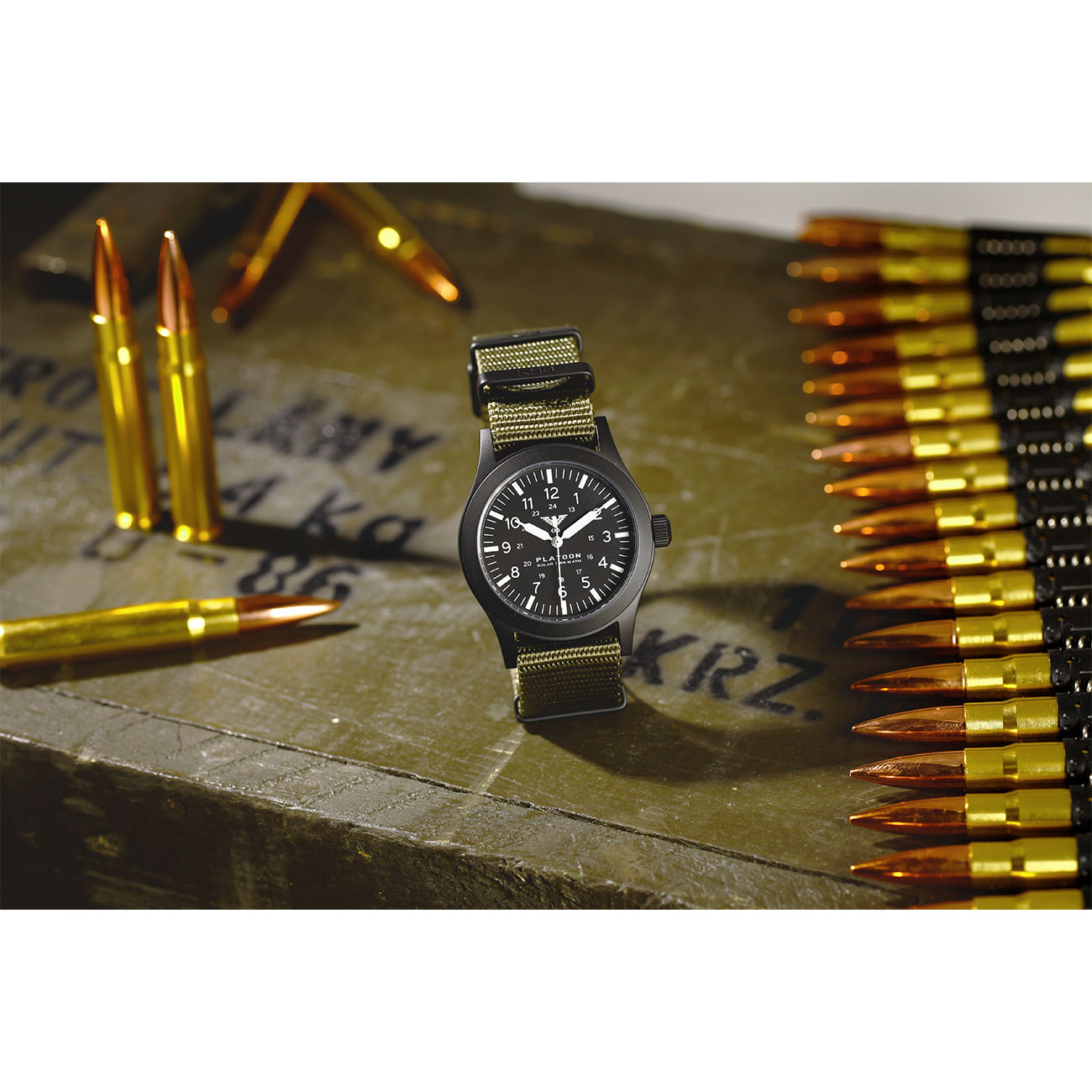 KHS Armbanduhr Platoon Black Steel Solar Natoband steingrau-oliv Bild 1