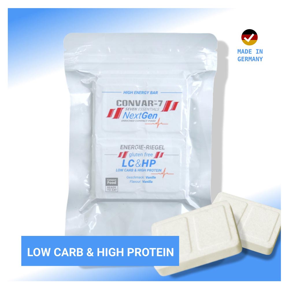 Convar-7 Riegel High Energy Bar NextGen Low Carb & High Protein 120 g Langzeitlebensmittel - Ideal fr Outdoor, Notvorrat un