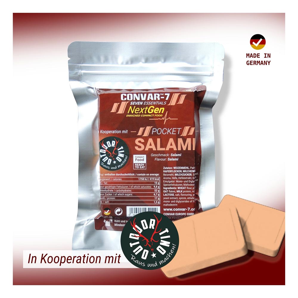 Convar-7 Riegel High Energy Bar NextGen Salami 120 g Langzeitlebensmittel - Ideal fr Outdoor, Notvorrat und Krisenvorsorge