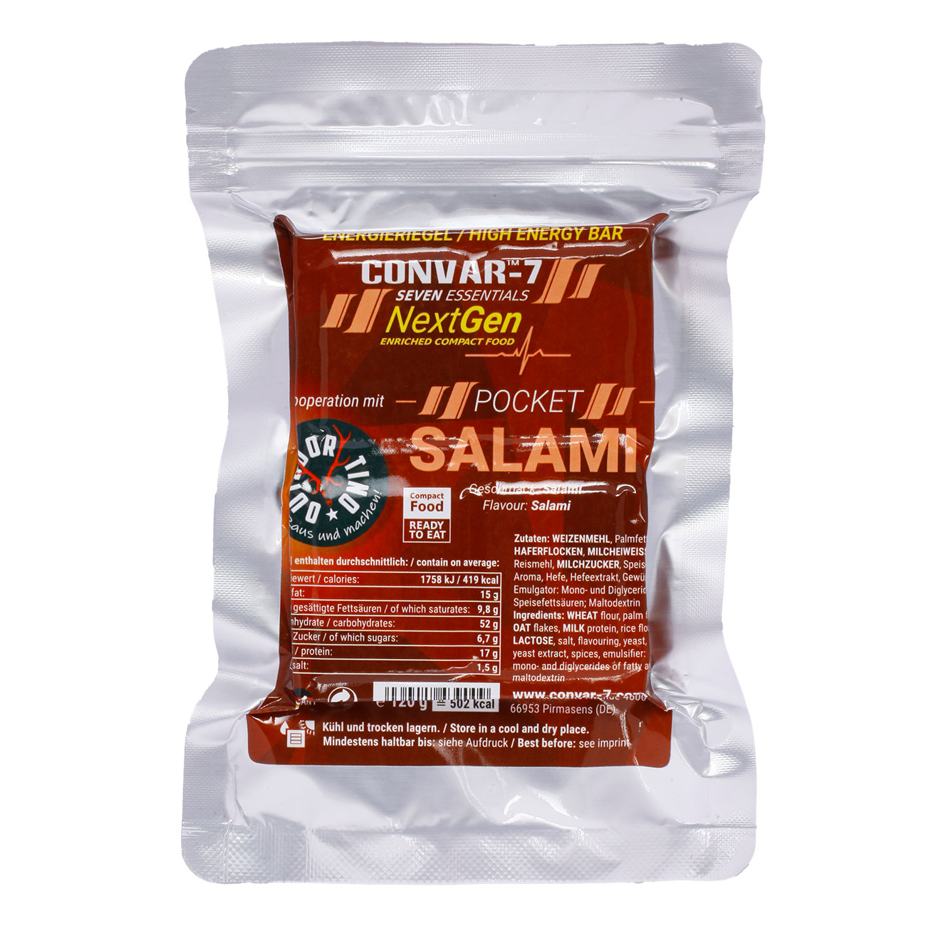 Convar-7 Riegel High Energy Bar NextGen Salami 120 g Langzeitlebensmittel - Ideal fr Outdoor, Notvorrat und Krisenvorsorge Bild 1