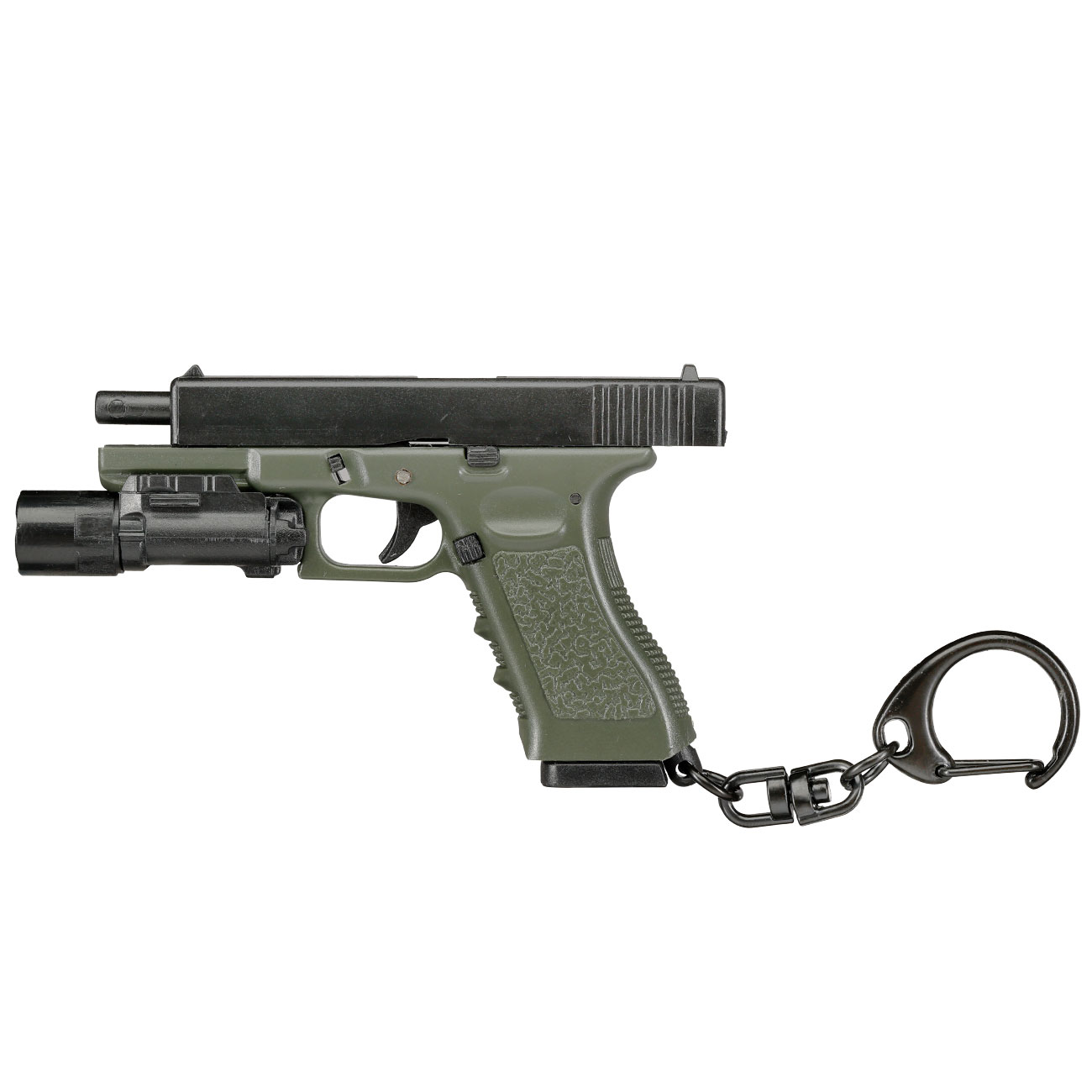 WoSport Schlsselanhnger G17 Pistole mit Lampe 1:4 Miniaturmodell oliv/schwarz Bild 2