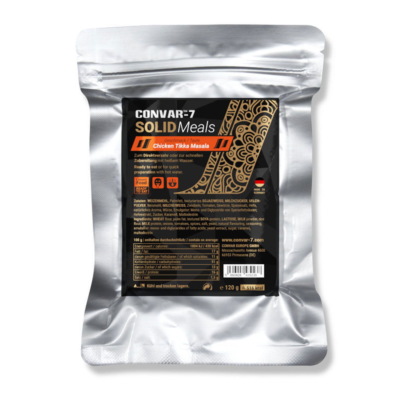 Convar-7 Riegel Solid Meal Chicken Tikka Masala 120 g Langzeitlebensmittel - Ideal fr Outdoor, Notvorrat und Krisenvorsorge Bild 1