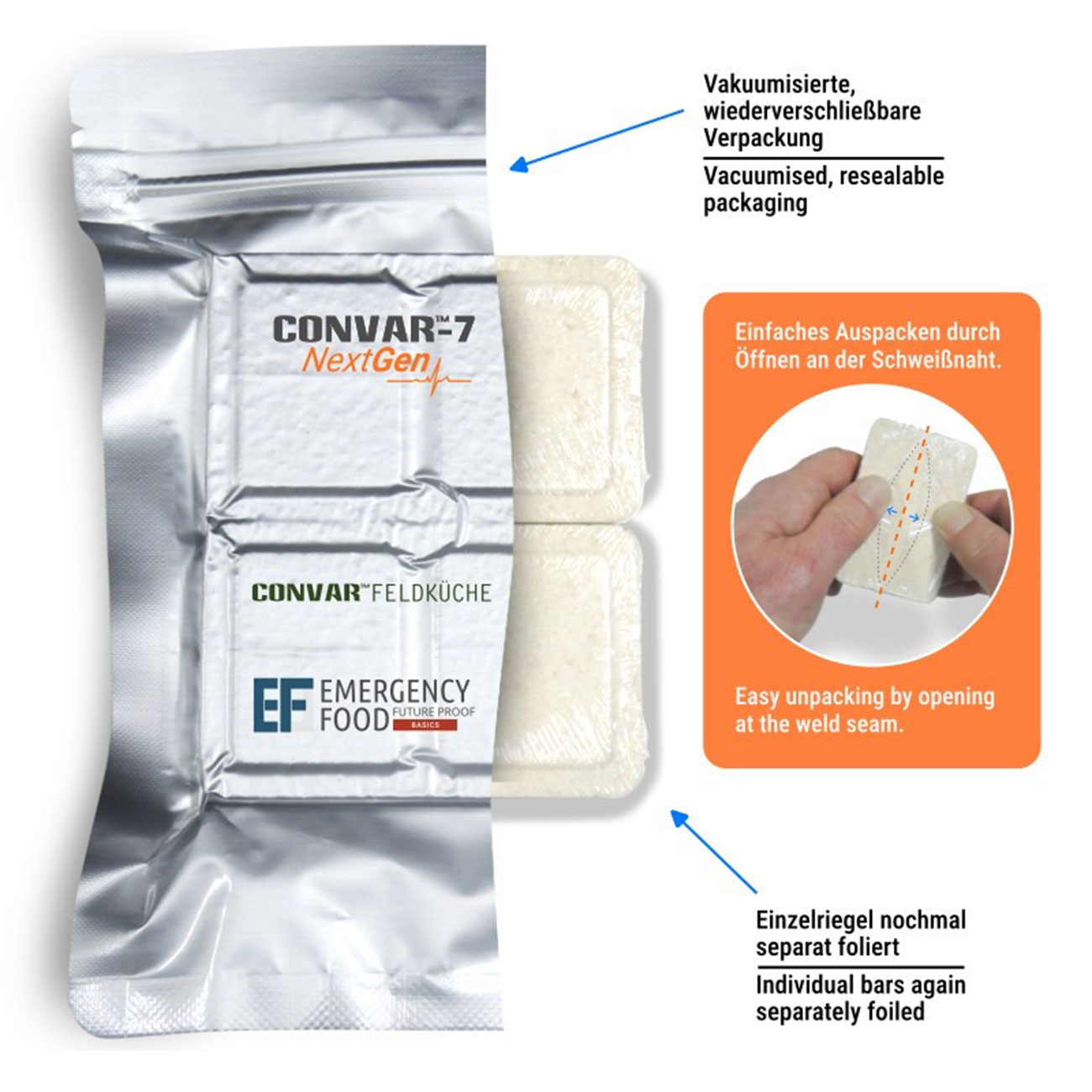 Convar-7 Riegel High Energy Bar NextGen Duo Schoko & Milch 120 g Langzeitlebensmittel - Ideal fr Outdoor, Notvorrat und Kri Bild 1