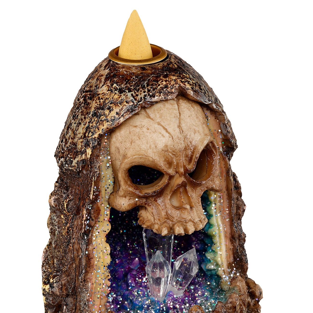 Dekofigur Totenkopf Kristallhhle mit Rucherkegelhalter und LED 17 x 10 cm Bild 1