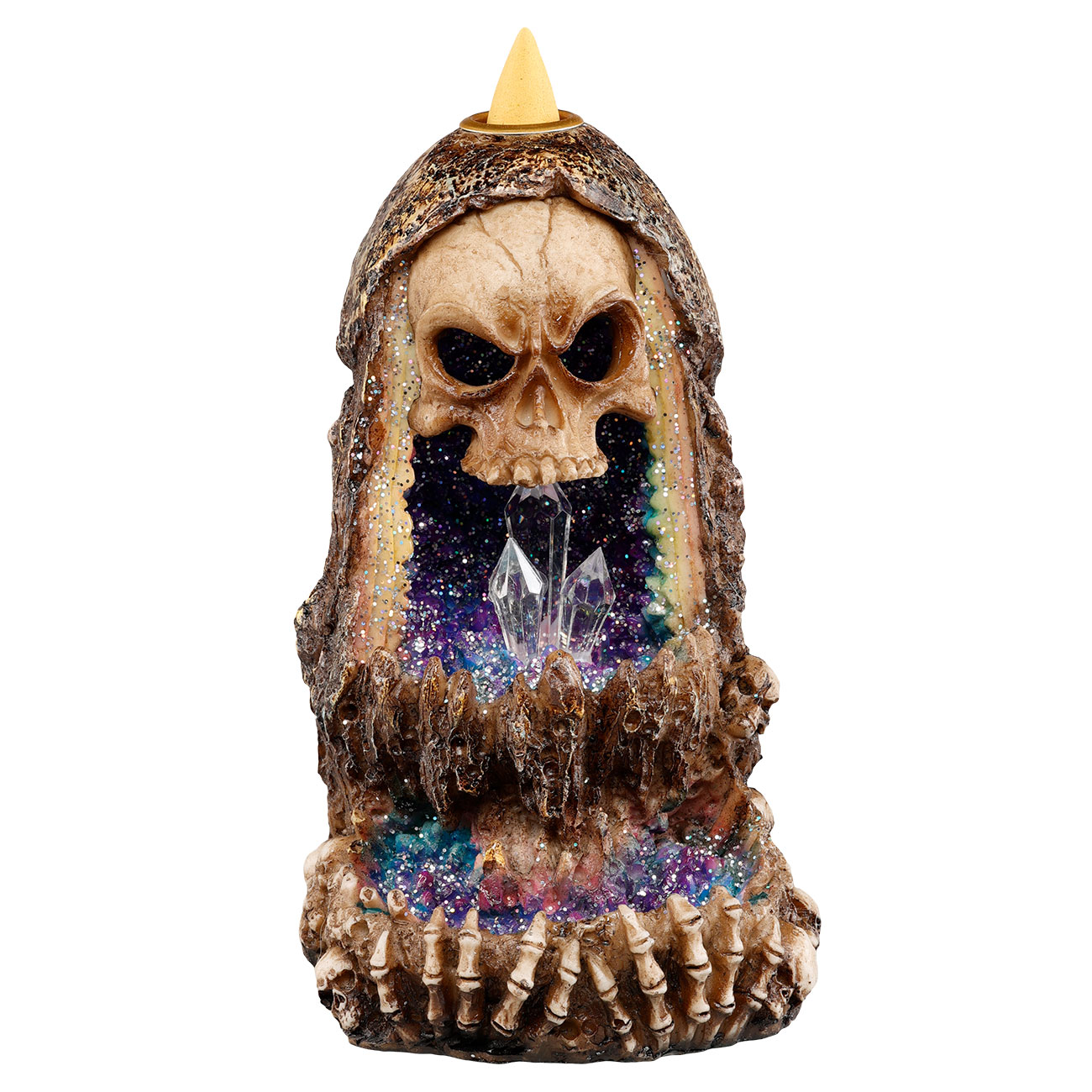 Dekofigur Totenkopf Kristallhhle mit Rucherkegelhalter und LED 17 x 10 cm Bild 2