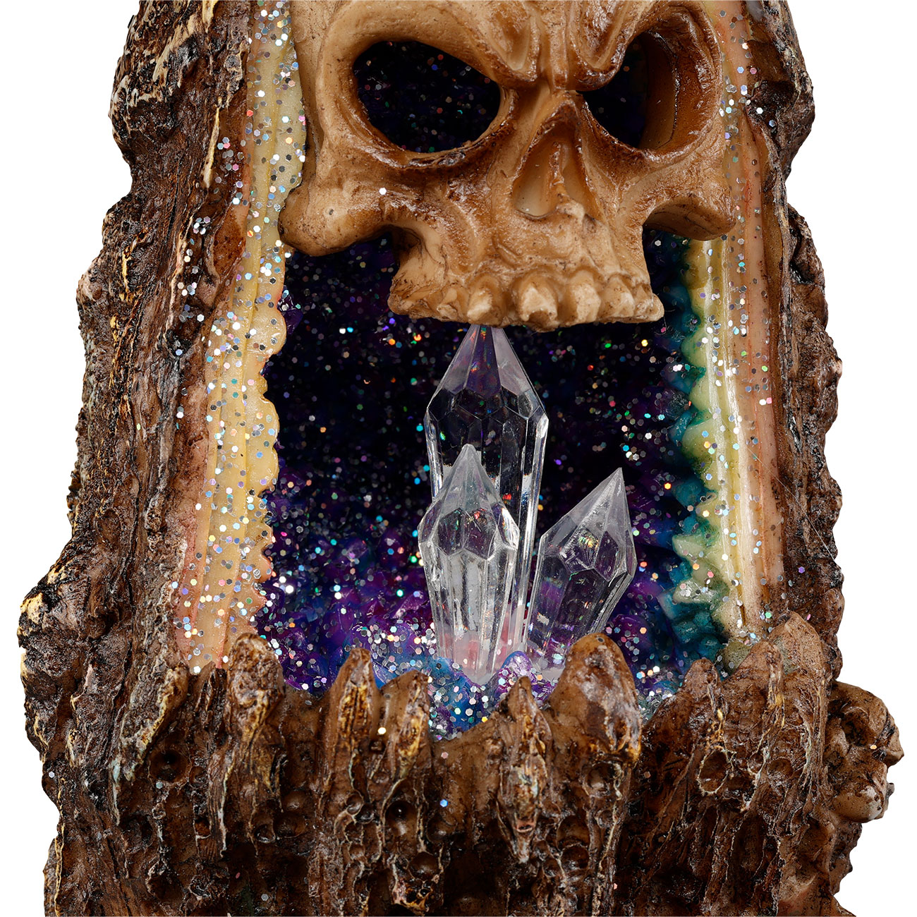 Dekofigur Totenkopf Kristallhhle mit Rucherkegelhalter und LED 17 x 10 cm Bild 5