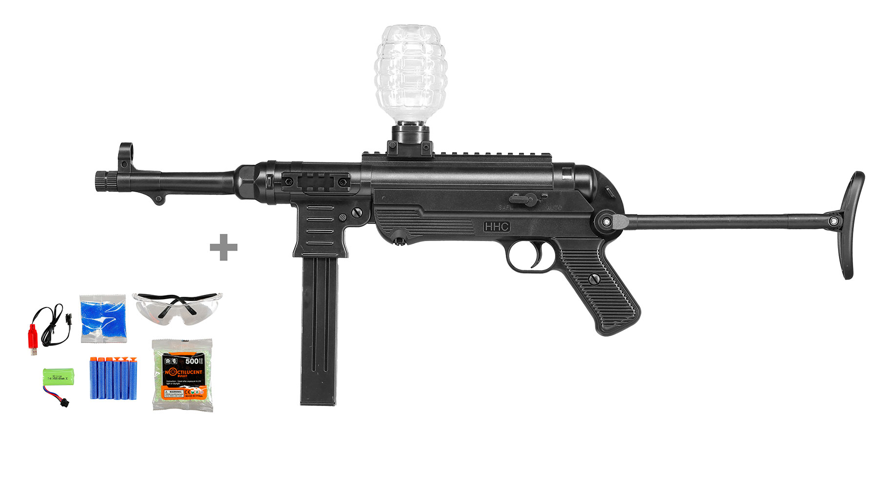 Asgard Actionblaster MP40 elektrisch fr Schaumstoff-Pfeile, Gel- und Airsoftmunition inkl. Akku, Munition, Schutzbrille & T