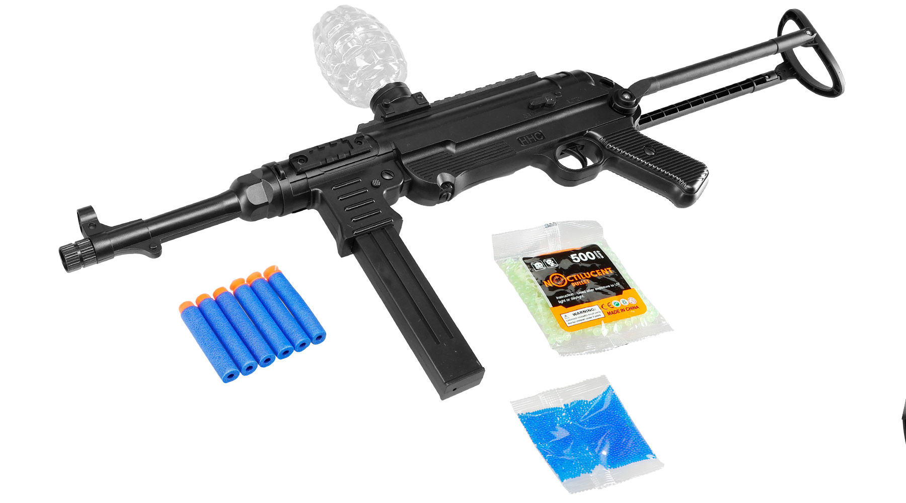 Asgard Actionblaster MP40 elektrisch fr Schaumstoff-Pfeile, Gel- und Airsoftmunition inkl. Akku, Munition, Schutzbrille & T Bild 4