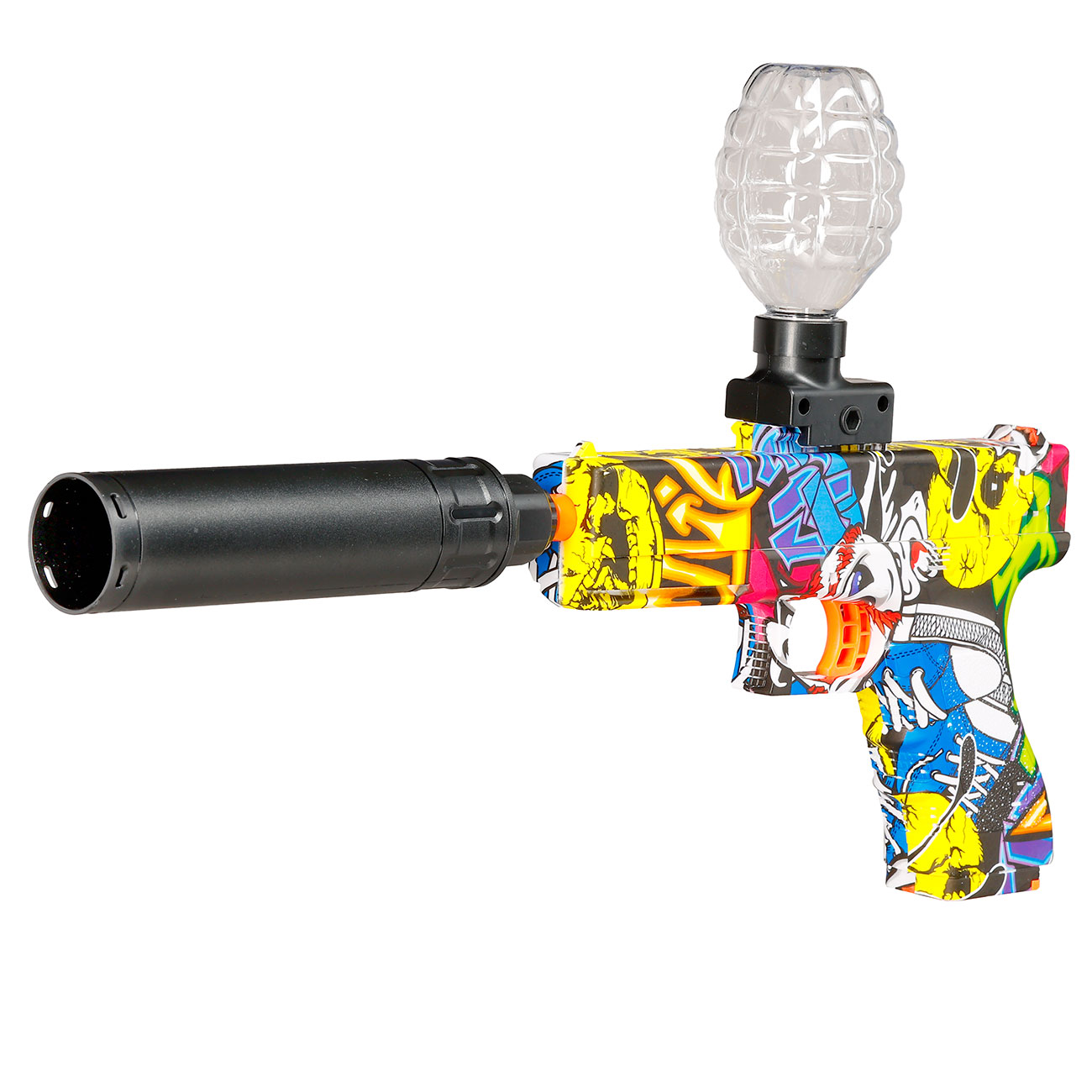 Asgard Gelpistole Actionblaster elektrisch inkl. Akku, Schalldmpfer, Gelkugeln & Schutzbrille Graffiti Bild 1