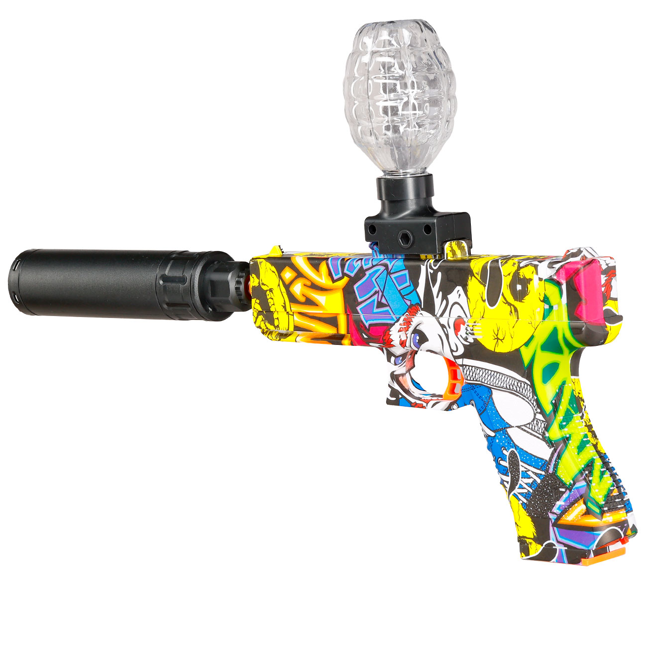 Asgard Gelpistole Actionblaster elektrisch inkl. Akku, Schalldmpfer, Gelkugeln & Schutzbrille Graffiti Bild 2