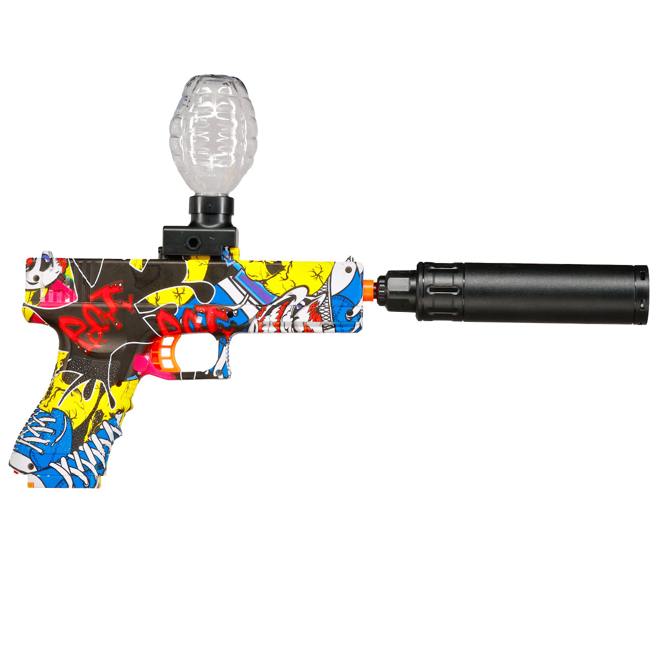 Asgard Gelpistole Actionblaster elektrisch inkl. Akku, Schalldmpfer, Gelkugeln & Schutzbrille Graffiti Bild 3