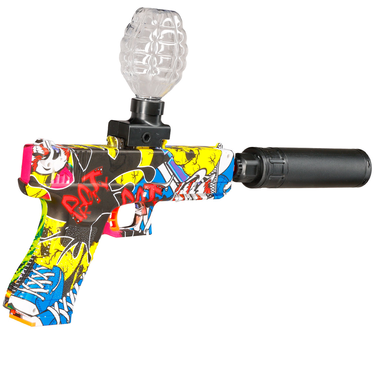 Asgard Gelpistole Actionblaster elektrisch inkl. Akku, Schalldmpfer, Gelkugeln & Schutzbrille Graffiti Bild 5