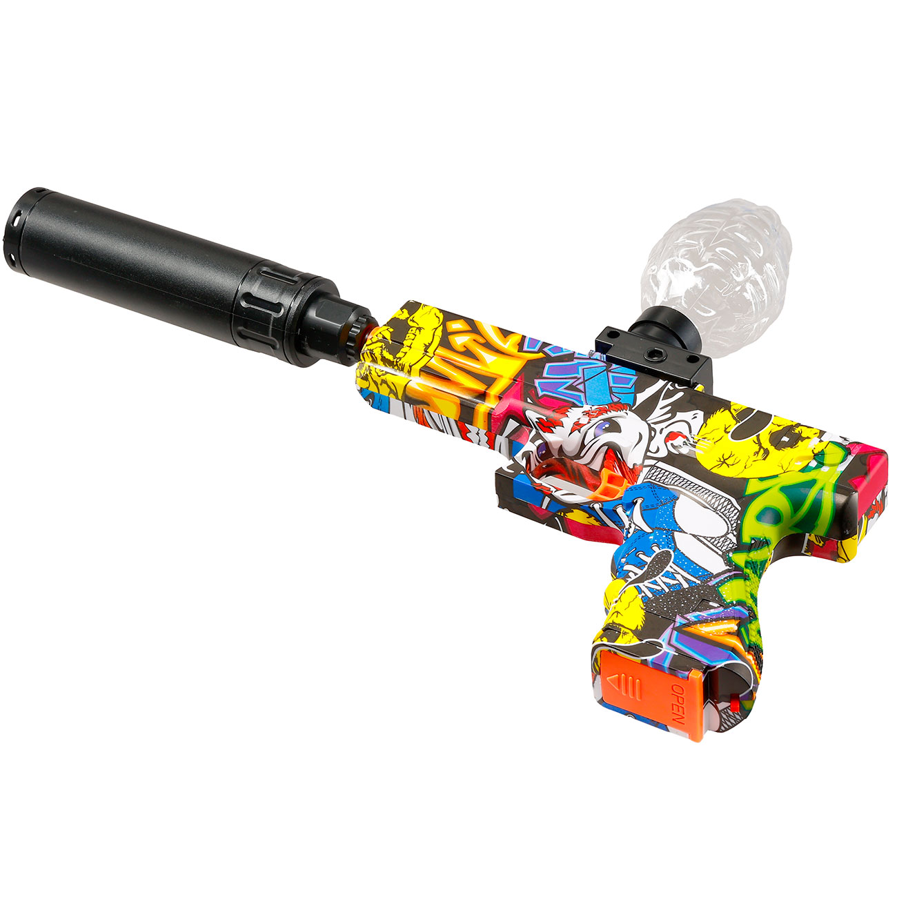 Asgard Gelpistole Actionblaster elektrisch inkl. Akku, Schalldmpfer, Gelkugeln & Schutzbrille Graffiti Bild 6