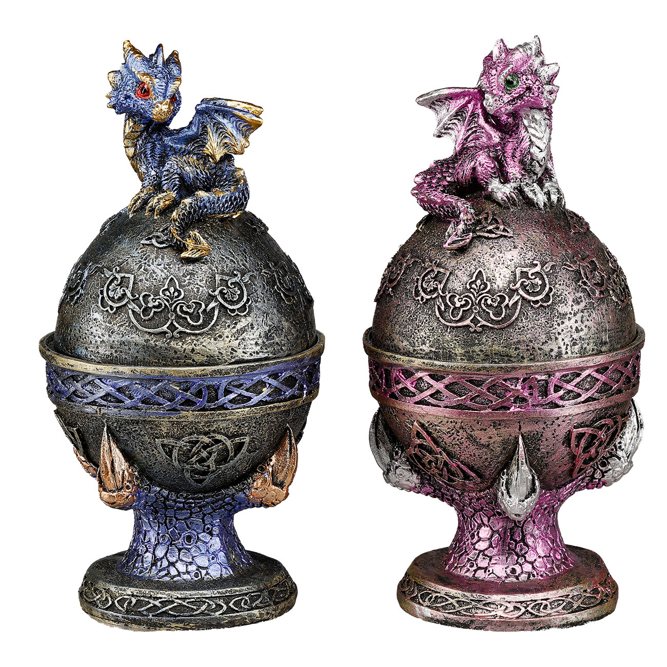 Dekofigur Drachen-Schatulle blau & lila 2er Set 8,4 x 18,4 cm