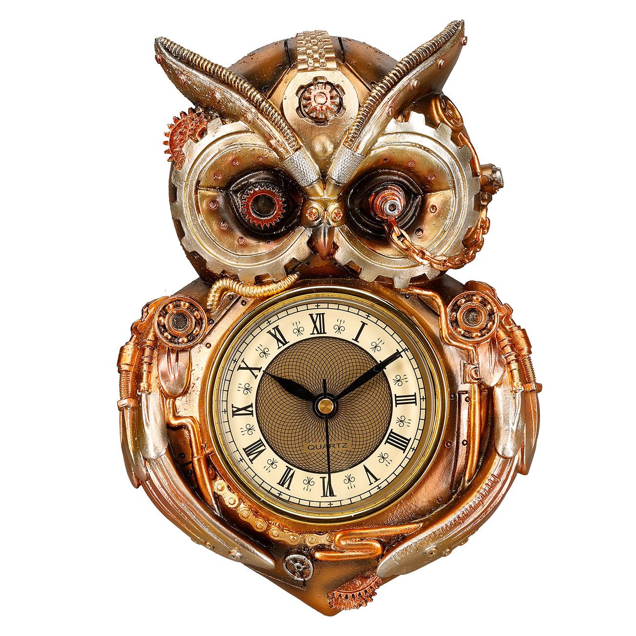 Wanduhr Steampunk Eule 20 cm bronziert