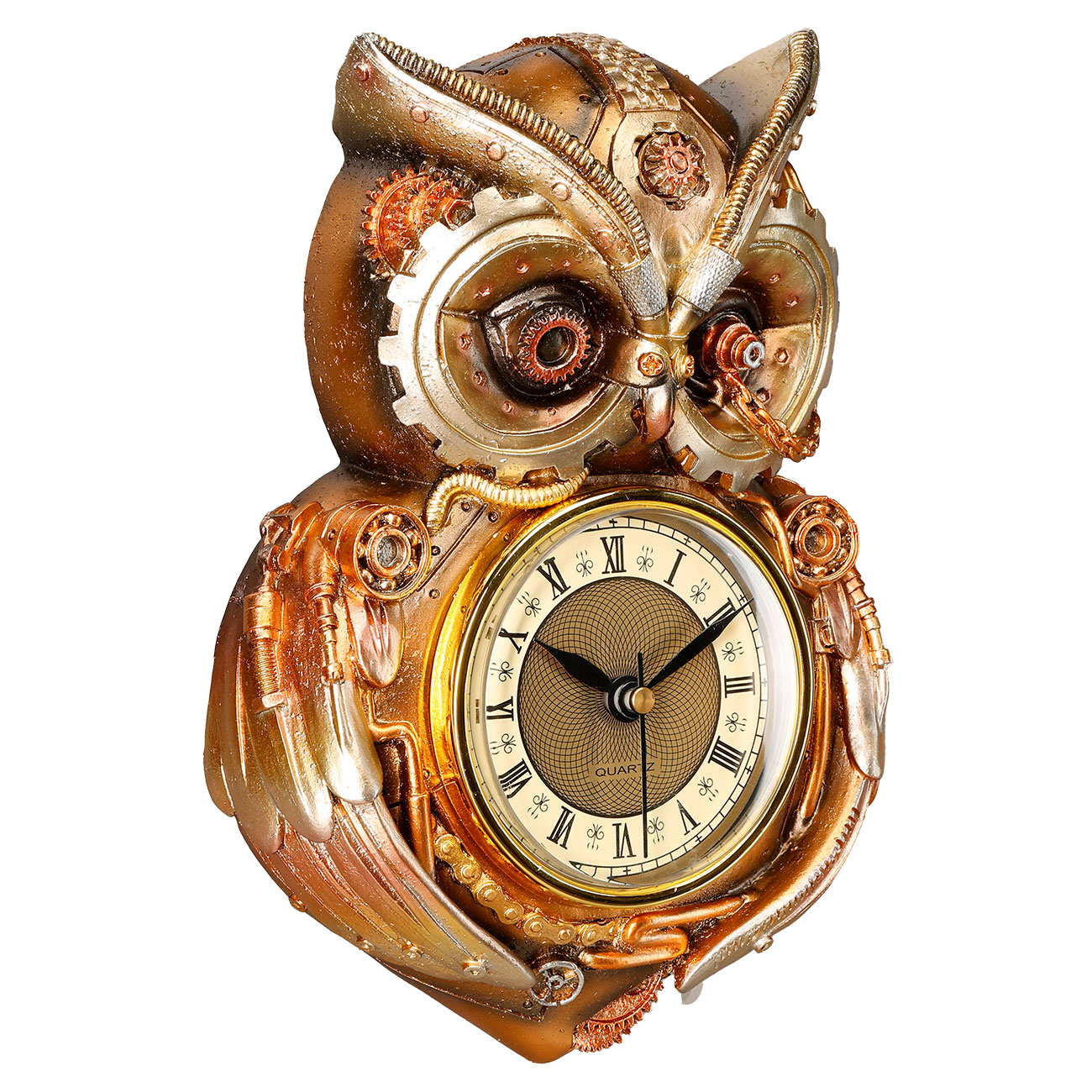 Wanduhr Steampunk Eule 20 cm bronziert Bild 5