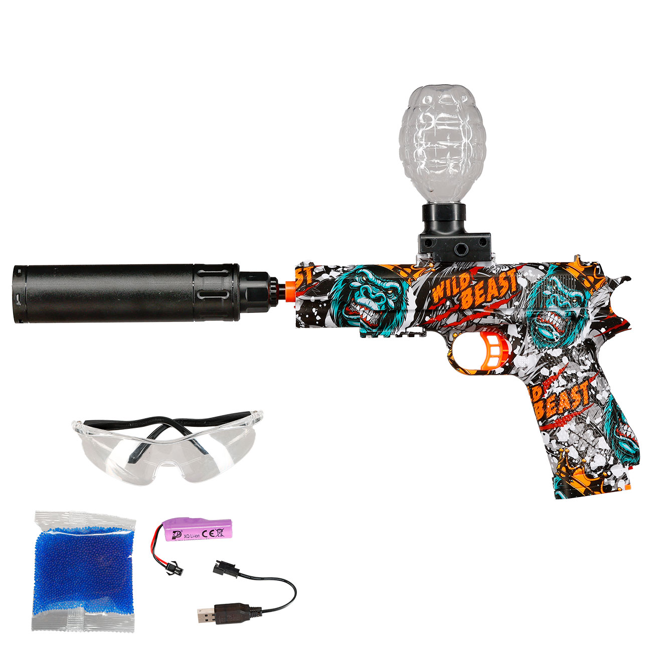 Asgard Gelpistole Actionblaster Wild Beast elektrisch inkl. Akku, Schalldmpfer, Gelkugeln & Schutzbrille