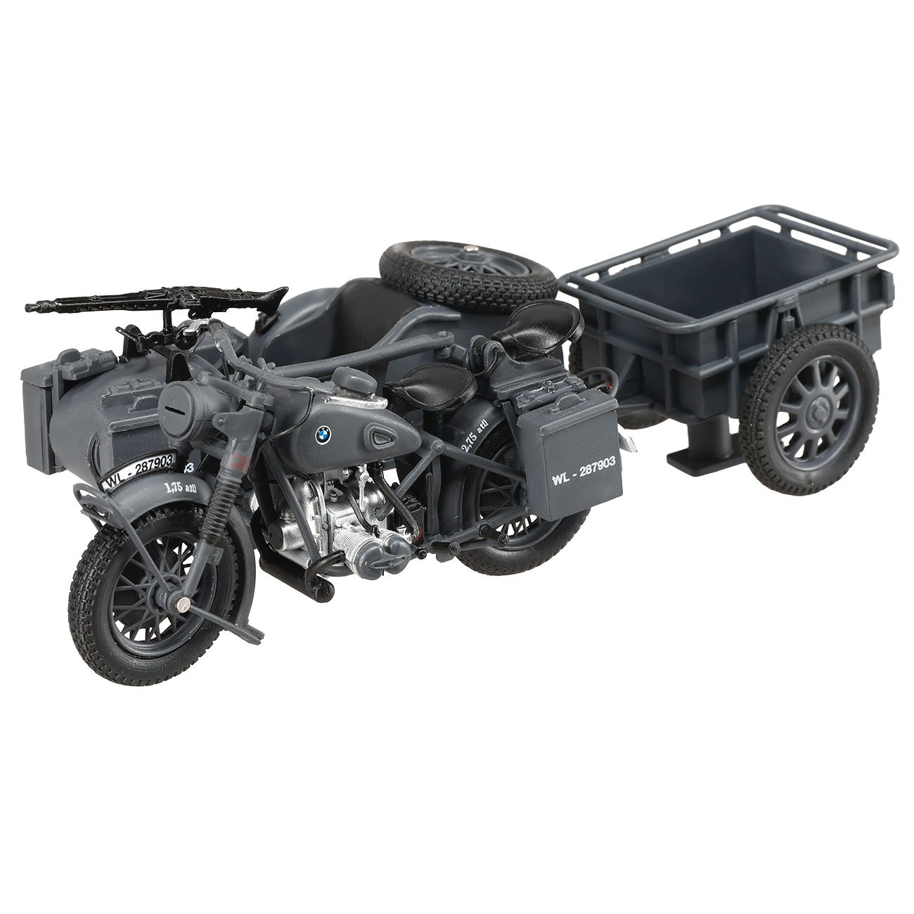 Techno 1:24 BMW R75 Gespann mit Anhänger und Panzerfaust 30 grau Bild 3