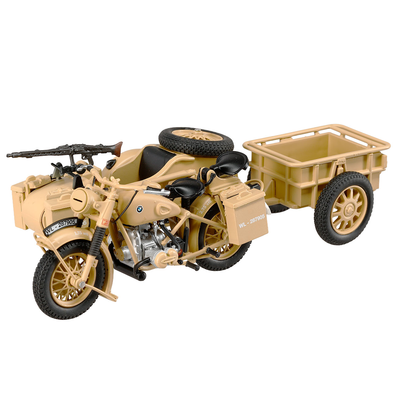 Techno 1:24 BMW R75 Gespann mit Anhänger und Panzerfaust 30 sandfarben Bild 3