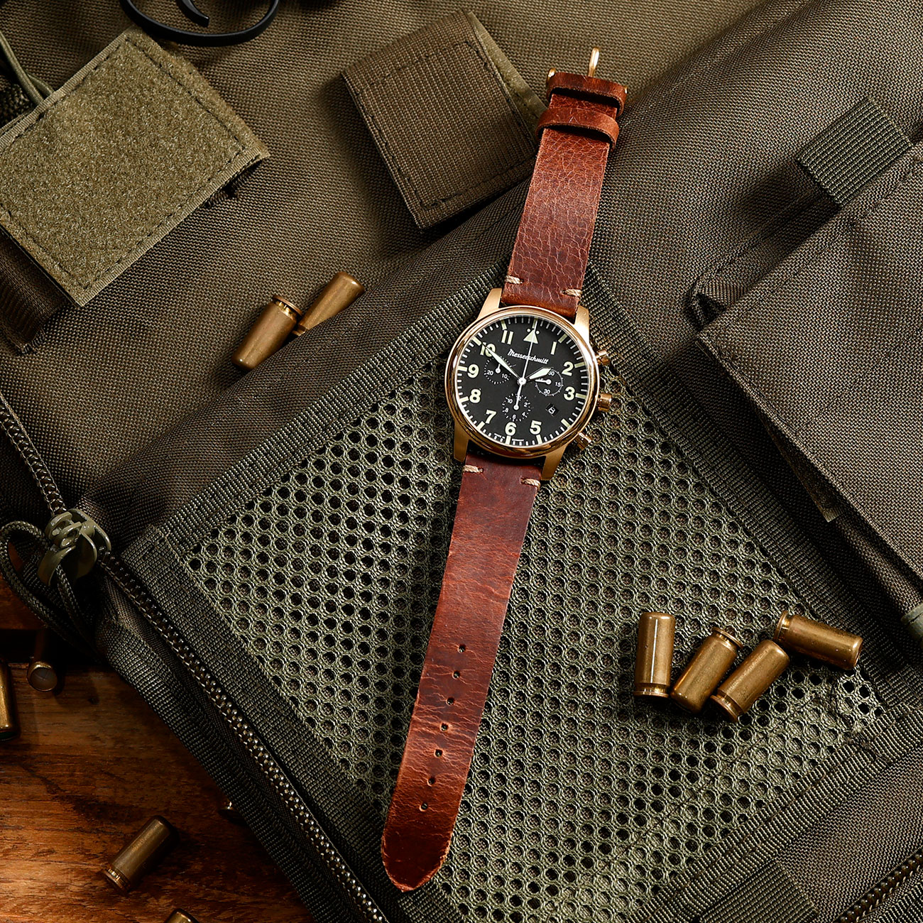 Messerschmitt Fliegerchrono ME-4544GP-SL Uhr mit Lederarmband im Vintage-Look Bild 1