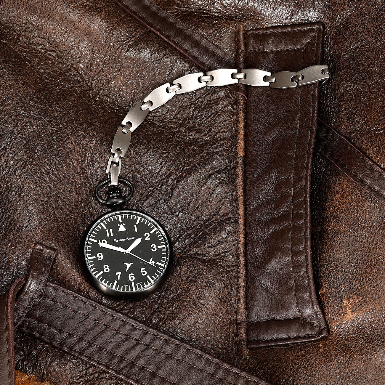 Aristo Messerschmitt ME-TAU-4 Taschenuhr im Fliegeruhren Stil mit Edelstahl Kette Bild 1