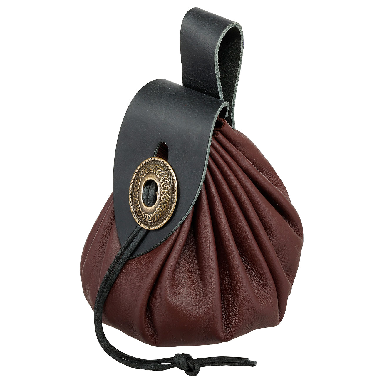 Groe  Mittelalter Geldkatze aus Leder mit Metallschliee braun Bild 2