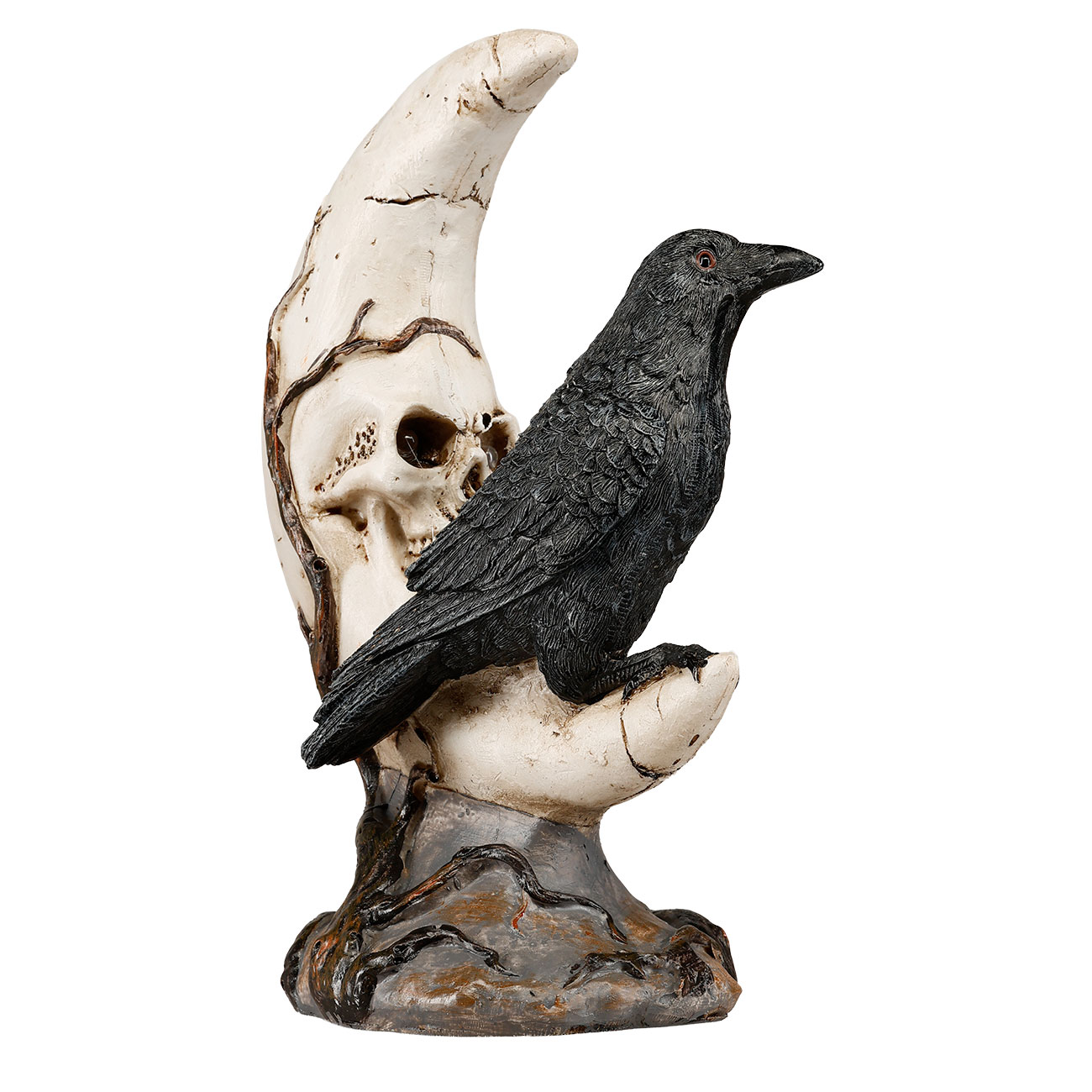 Rabe sitzt auf Schdelmond, Augen mit LED-Licht