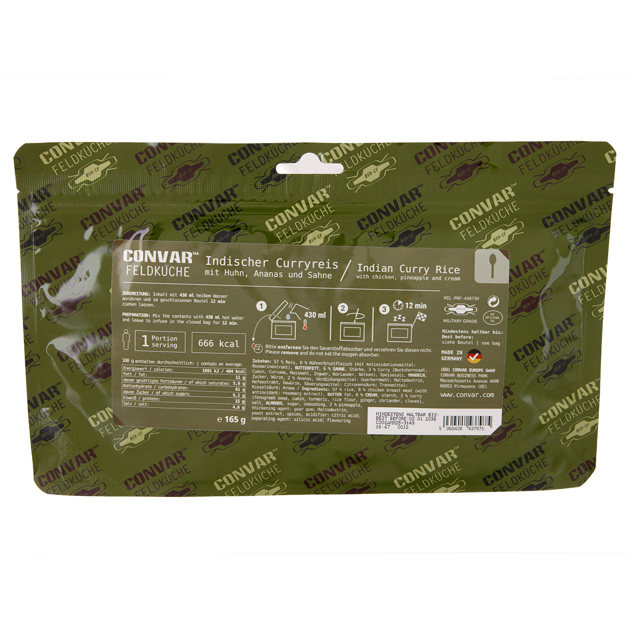 Convar Feldk�che Indischer Curryreis mit Huhn, Ananas und Sahne 165 g Beutel