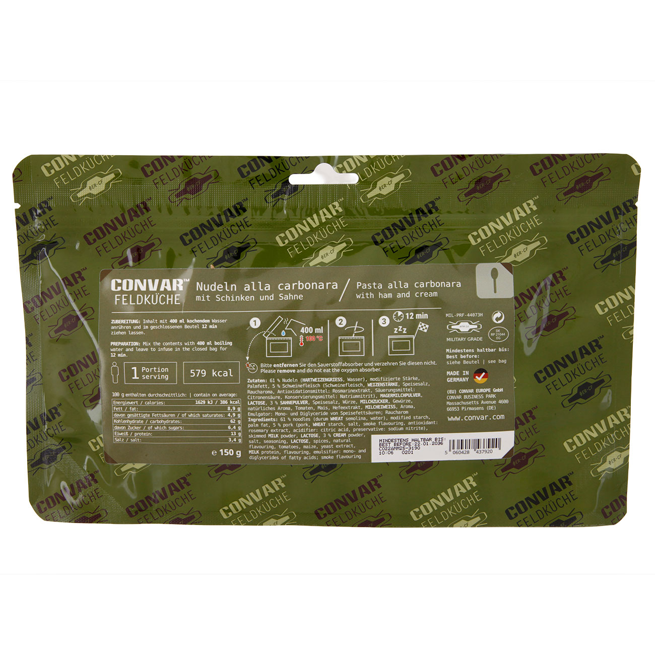 Convar Feldk�che Nudeln alla carbonara mit Schinken und Sahne 150 g Beutel