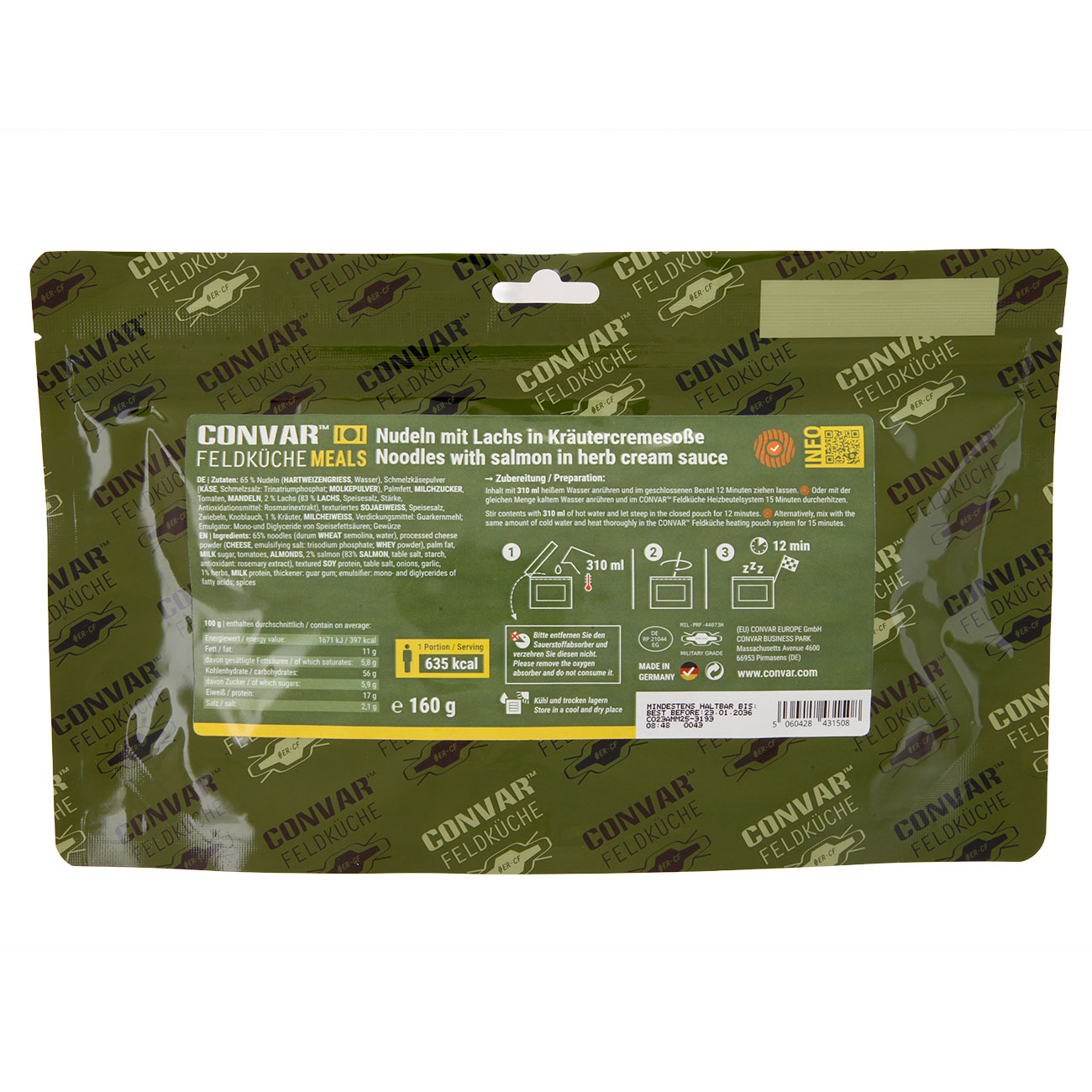 Convar Feldk�che Meals Nudeln mit Lachs in Kr�utercremeso�e 160 g Beutel