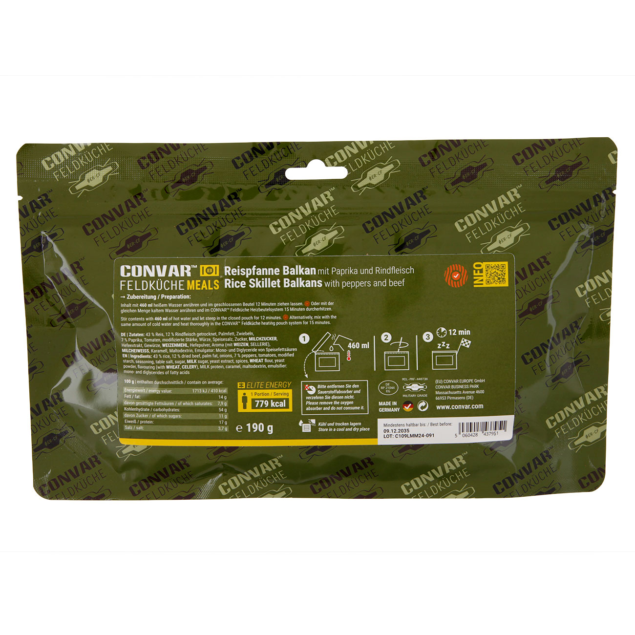 Convar Feldk�che Meals Reispfanne Balkan mit Paprika und Rindfleisch 190 g Beutel