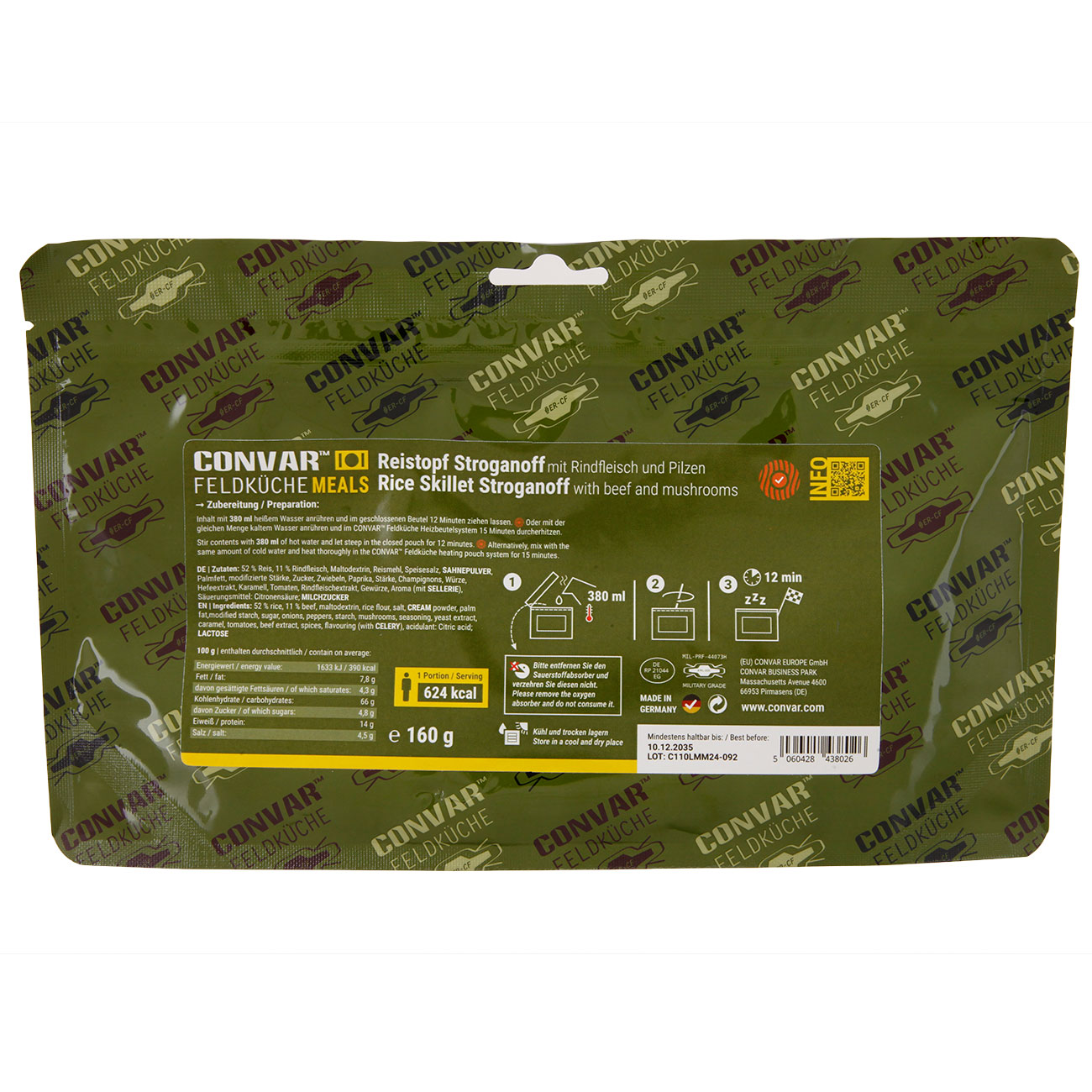 Convar Feldk�che Meals Reistopf Stroganoff mit Rindfleisch und Pilzen 160 g Beutel