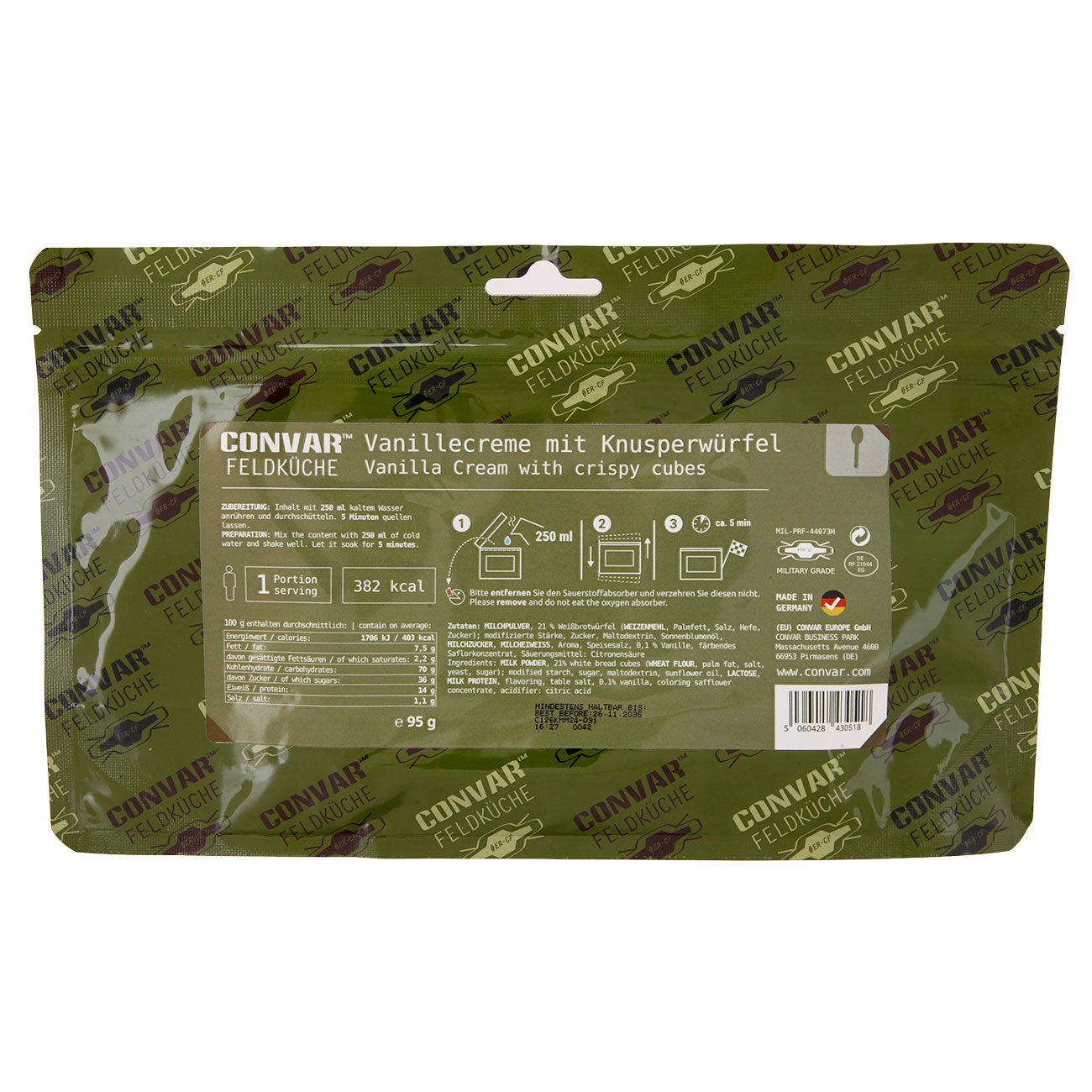 Convar Feldk�che Vanillecreme mit Knusperw�rfel 95 g Beutel