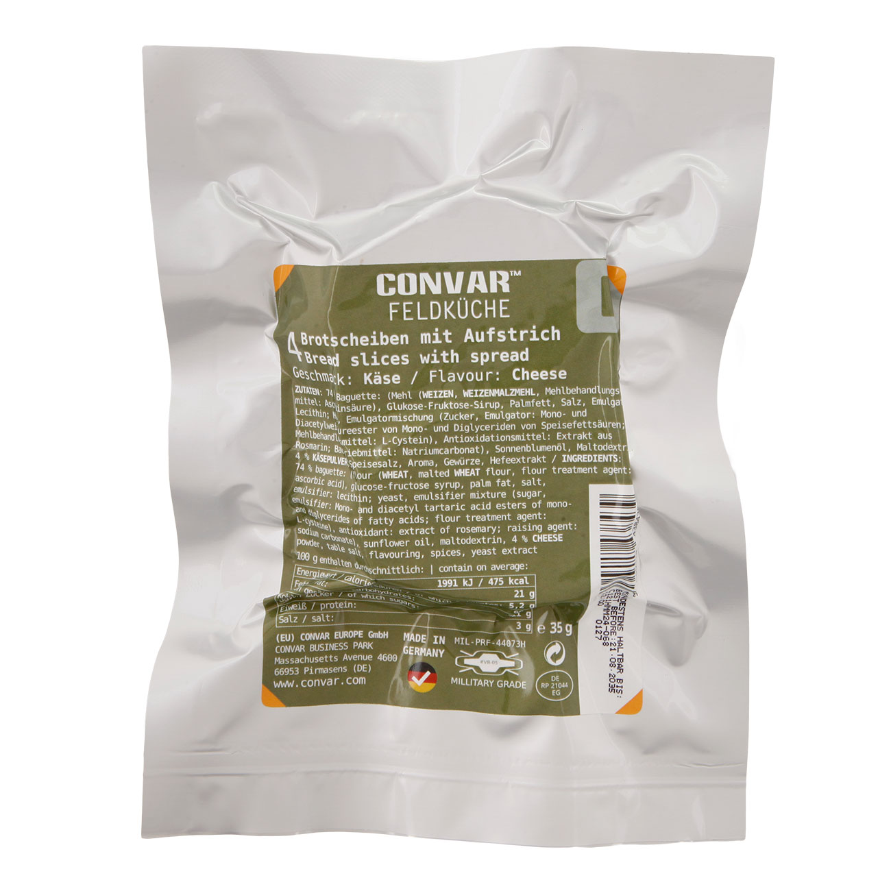 Convar Feldk�che 4 Brotscheiben mit Aufstrich Geschmack K�se 35 g