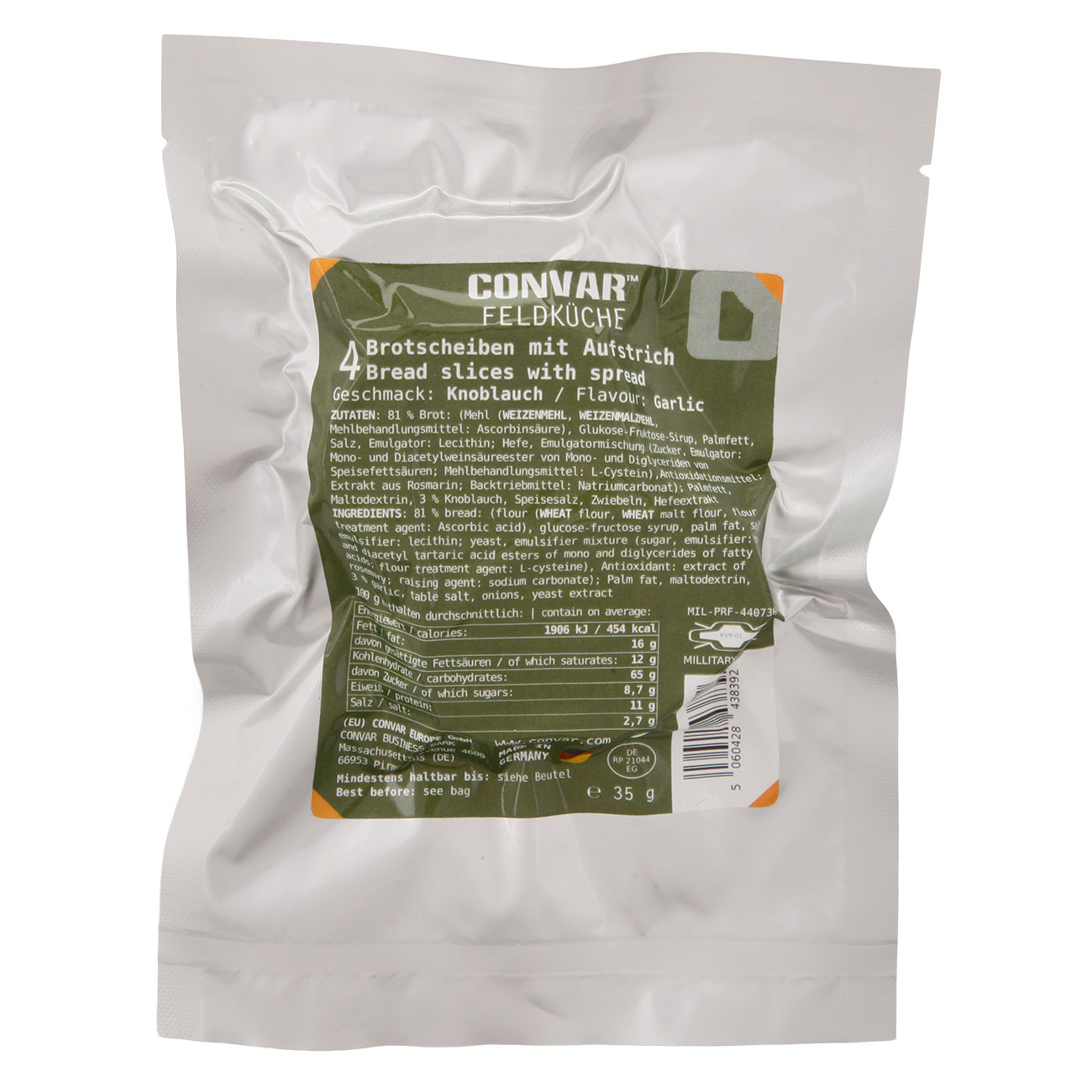 Convar Feldk�che 4 Brotscheiben mit Aufstrich Geschmack Knoblauch 35 g