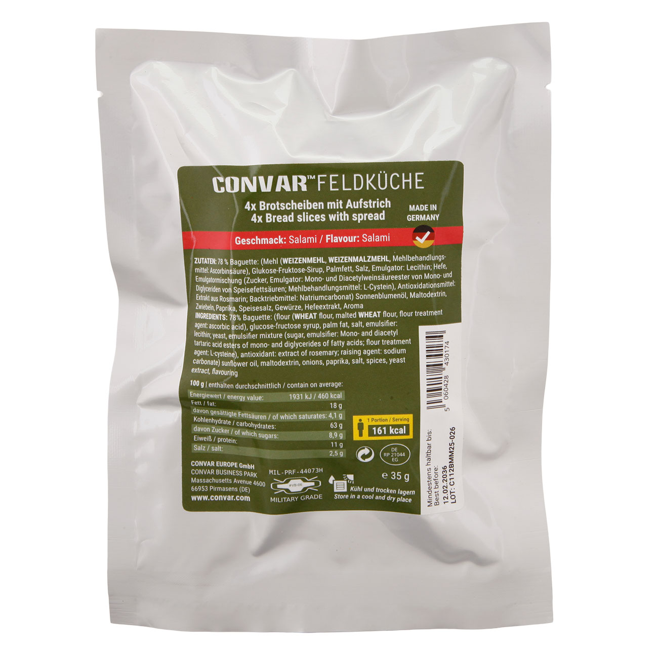 Convar Feldk�che 4 Brotscheiben mit Aufstrich Geschmack Salami 35 g