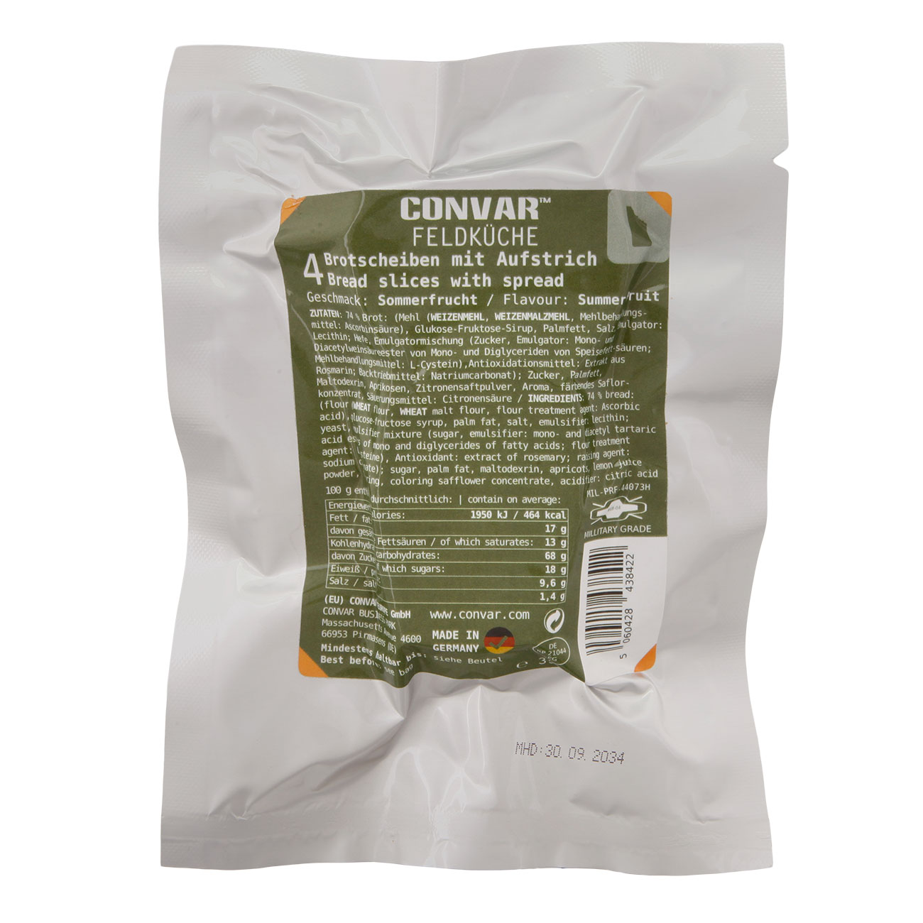 Convar Feldk�che 4 Brotscheiben mit Aufstrich Geschmack Sommerfrucht 35 g