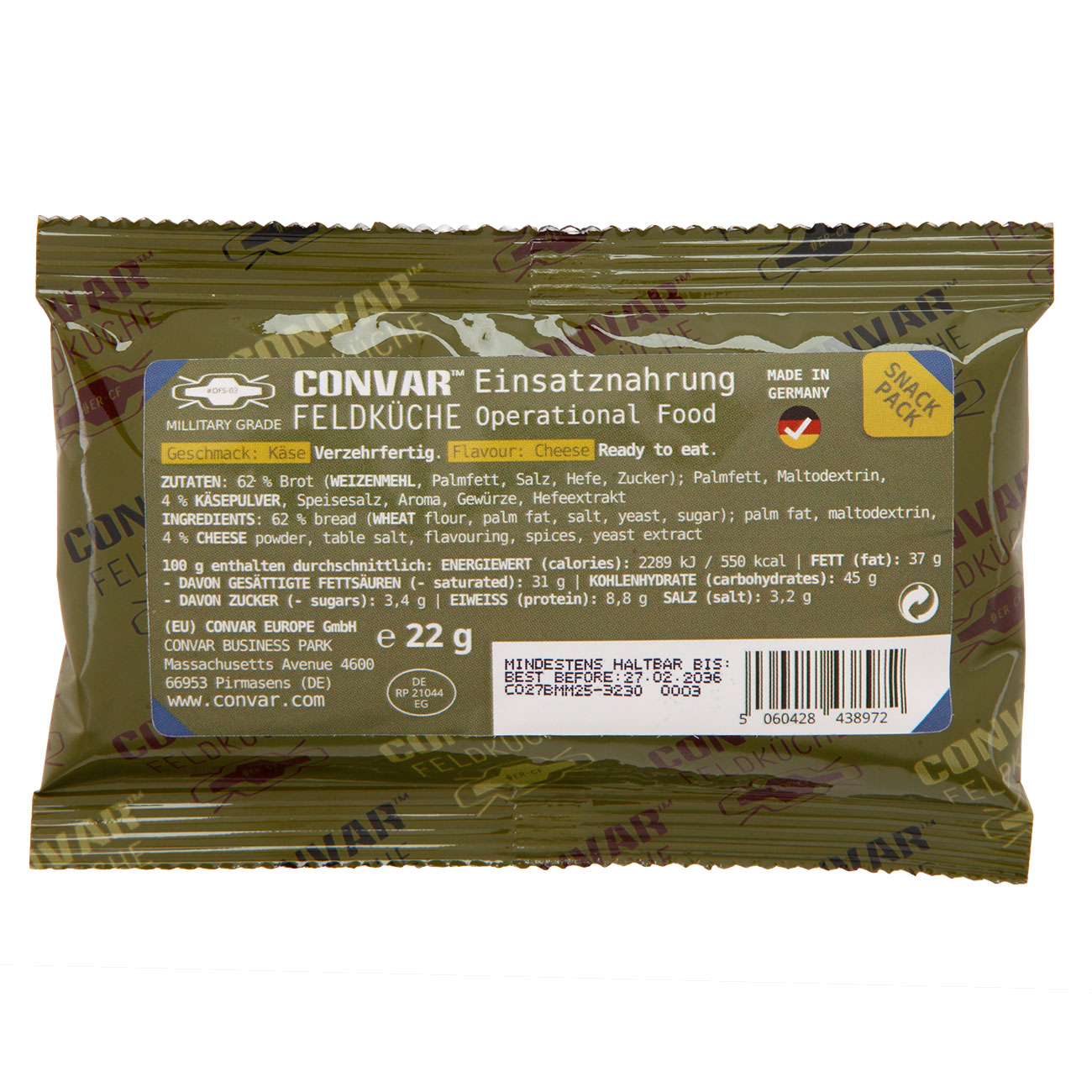 Convar Feldk�che Einsatznahrung Snack Pack Geschmack K�se 22 g Beutel