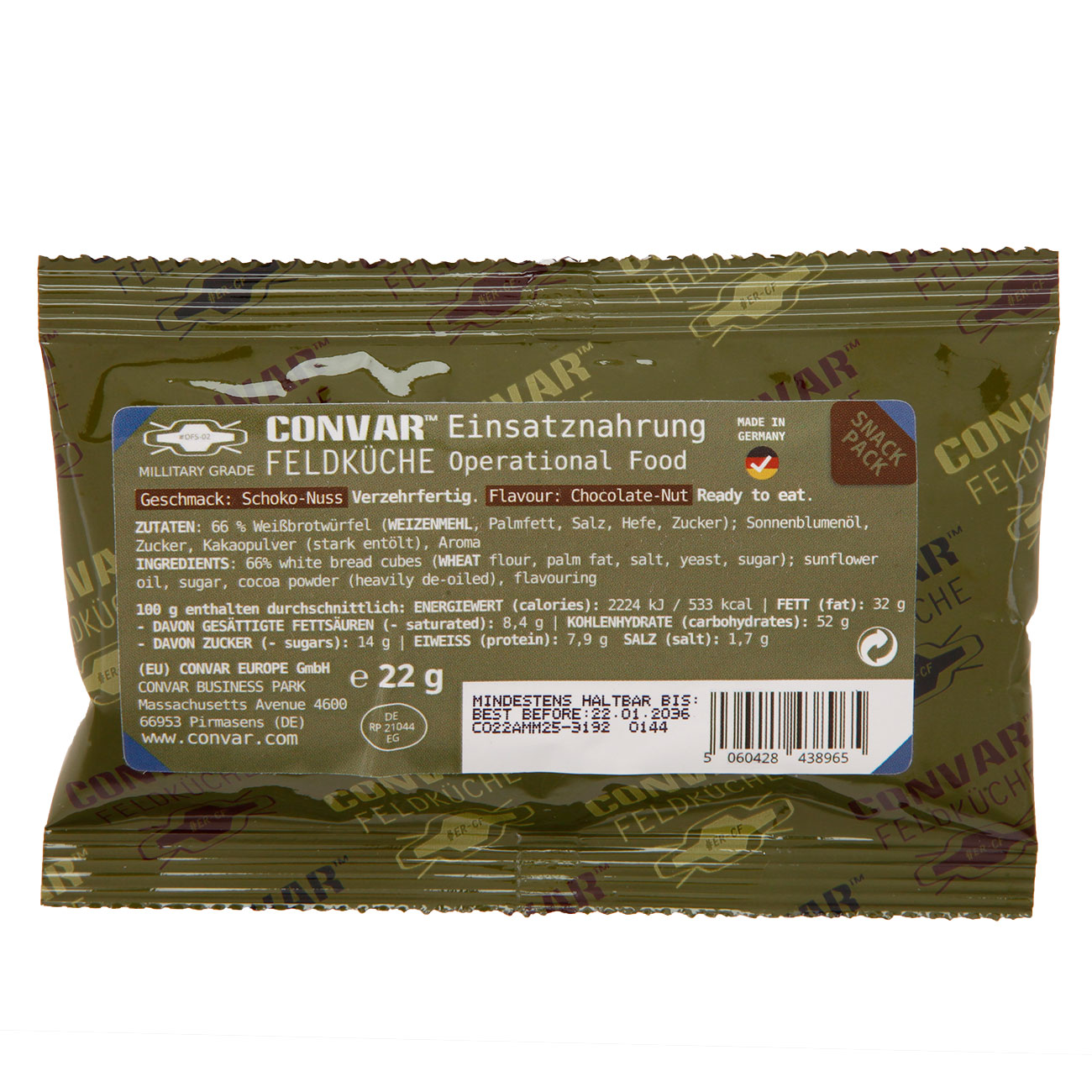 Convar Feldk�che Einsatznahrung Snack Pack Geschmack Schoko-Nuss 22 g Beutel