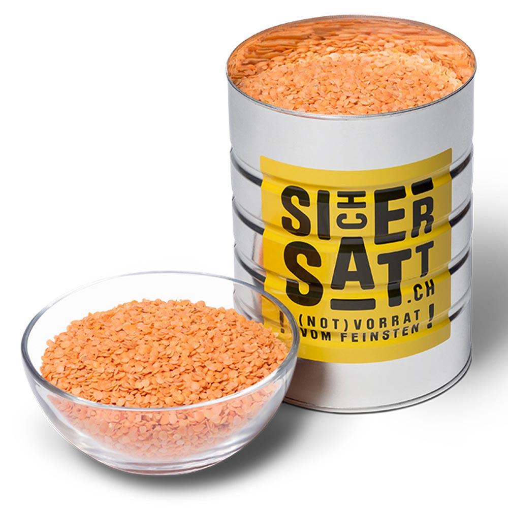 SicherSatt Notration Rote Linsen vorgekocht / dehydriert 1100g Dose inkl. Deckel zum Wiederverschlie�en