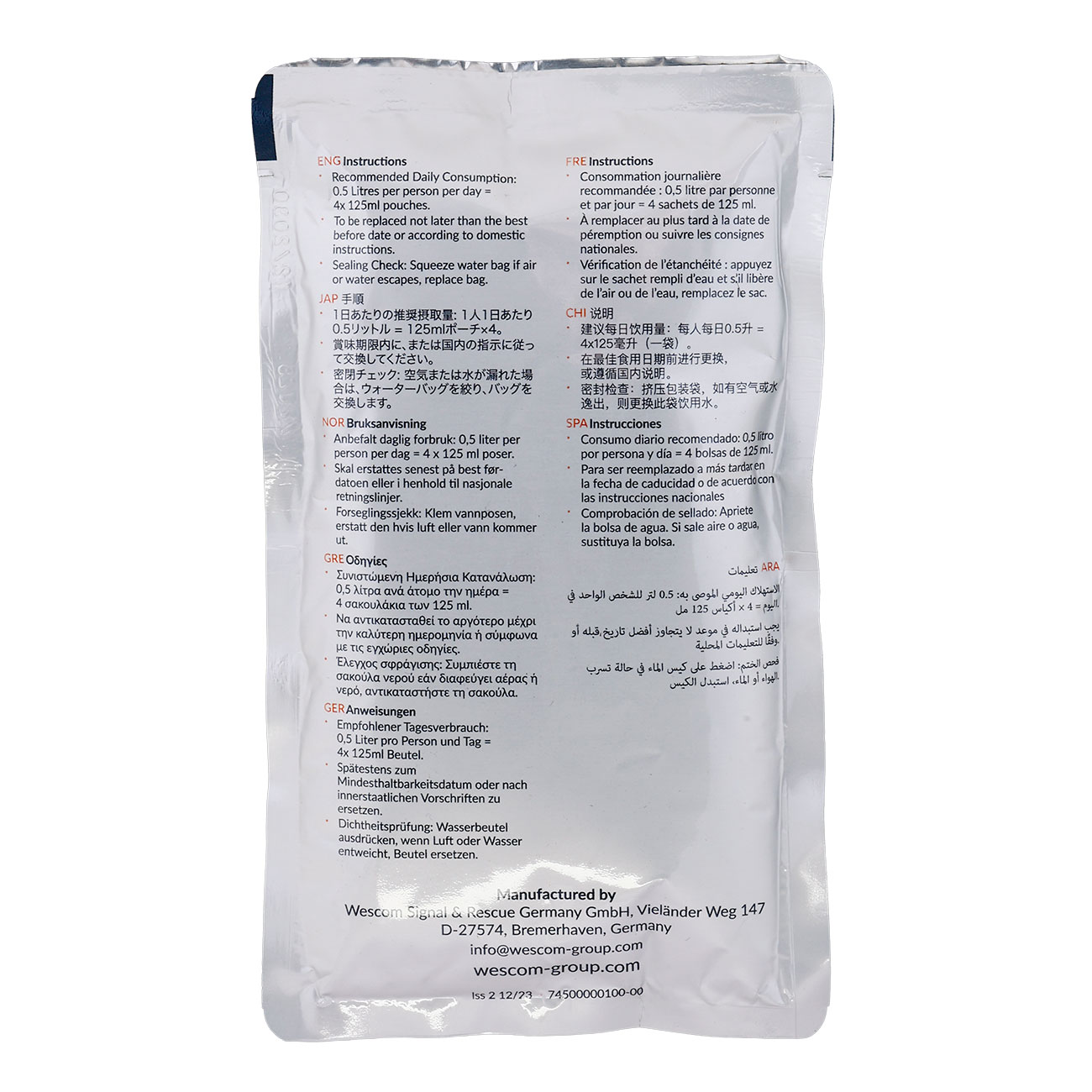 PainsWessex Notfall-Trinkwasser 4 x 125 ml Beutel (500 ml) Bild 1