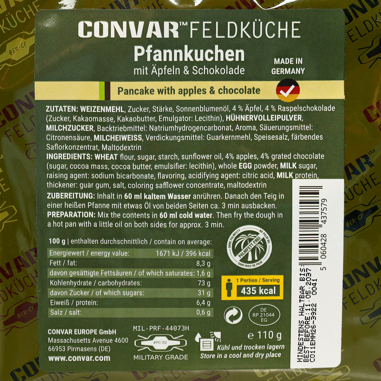 Convar Feldk�che Pfannkuchen mit �pfeln und Schokolade Langzeitlebensmittel 110 g Beutel Bild 1